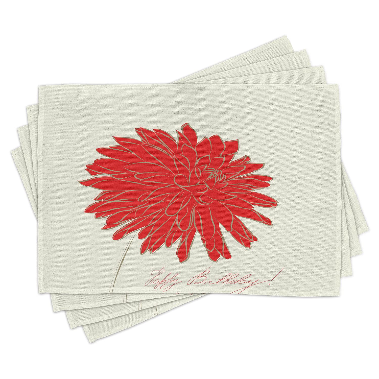Ambesonne Dahlia Place Mats Set of 4 - Blood Red Retro Floral Table Mats, Washable Fabric Dining Decor for Kitchen & Restaurant - Perfect for Dinner Parties, Holiday Gatherings & Home Decoration