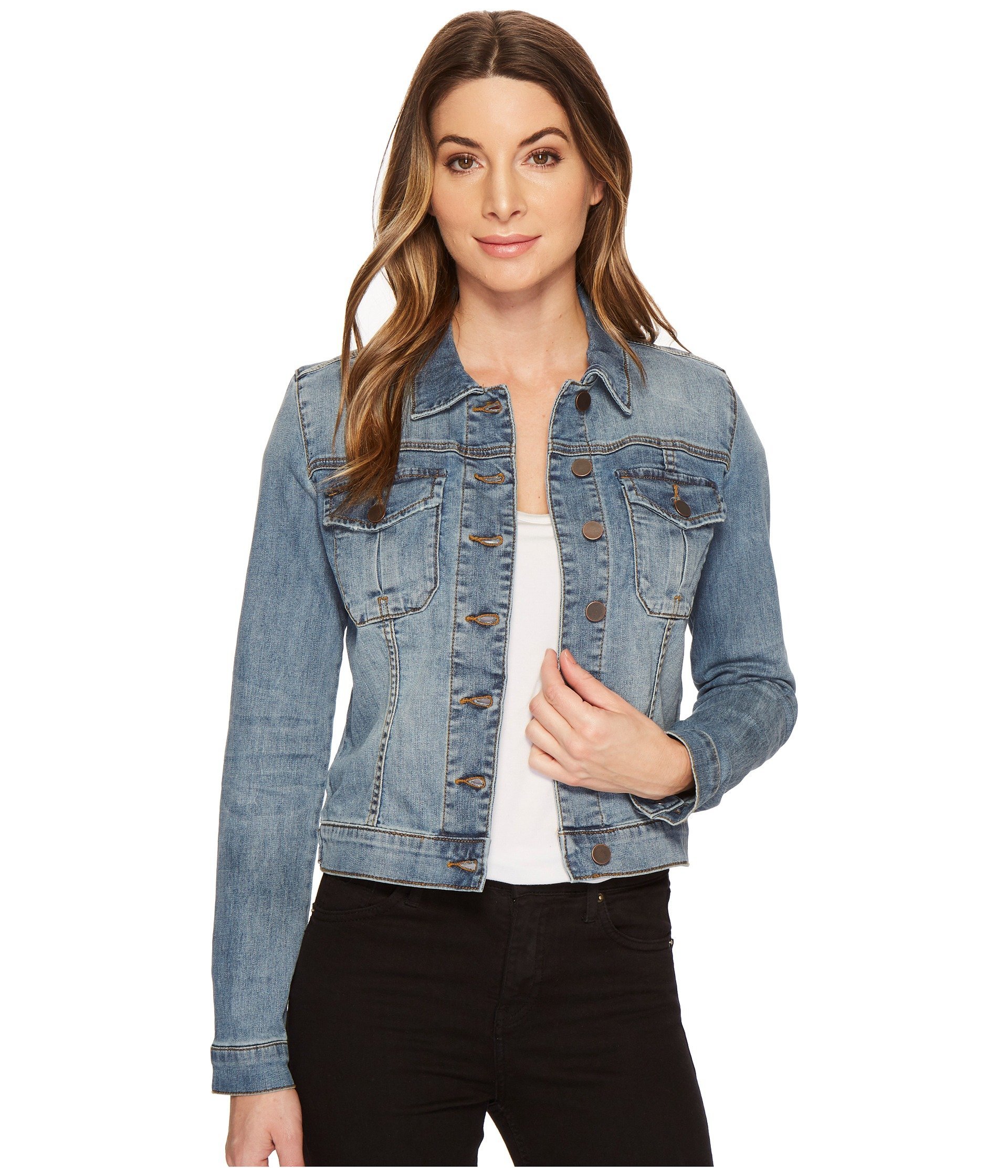 KUT from the Kloth Amelia Jean Jacket for Women - Button Front Denim Jacket with Point Collar & Straight Back - Perfect for Casual Outfits, Layering & Everyday Wear