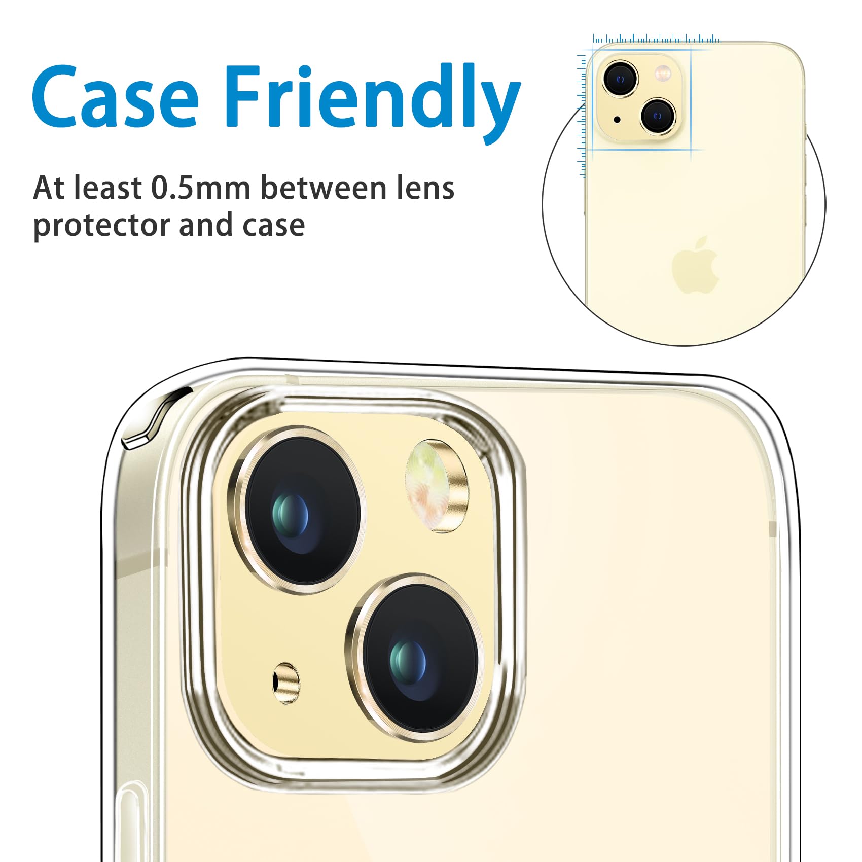 iPhone 15 & 15 Plus Camera Lens Protector - Tempered Glass, Anti-Scratch & Shockproof Full Coverage Lens Cover (Yellow) - Perfect for Outdoor Adventures, Travel & Daily Protection