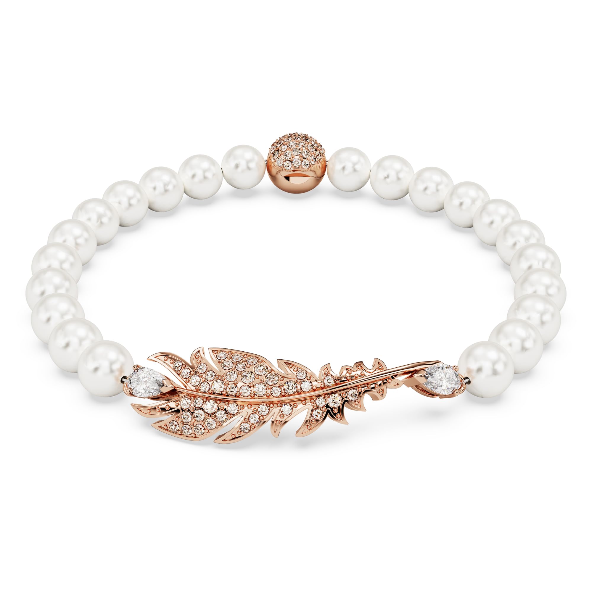 Swarovski Feather Bracelet for Women - White Crystal Rose Gold Tone Plated Jewelry | Elegant Gift for Birthday, Anniversary & Special Occasions