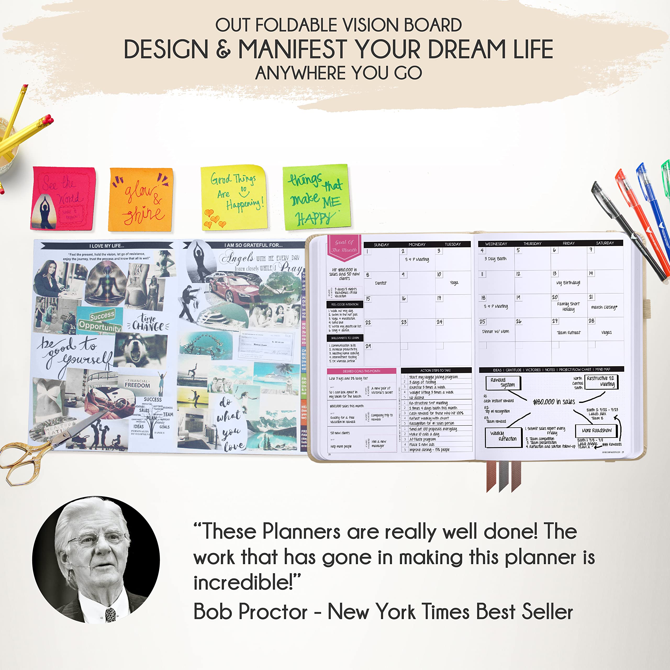 2025 Law of Attraction Planner - Undated Hourly, Weekly & Monthly Productivity Planner for Goal Setting | 12-Month Life & Gratitude Journal with Foldable Vision Board, Gift Box & Stickers - Perfect for Manifestation, Self-Improvement & Daily Organization