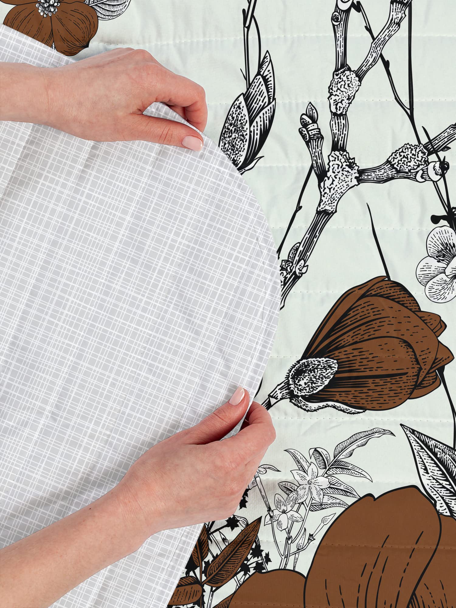 Ambesonne Reversible Dogwood Flower Bedspread Set - Twin Size Chocolate Microfiber Comforter with Pillow Shams | Retro Spring Cherry Blossom Botanical Design | Perfect for Guest Rooms, Dorm Decor & Cozy Bedroom Makeover