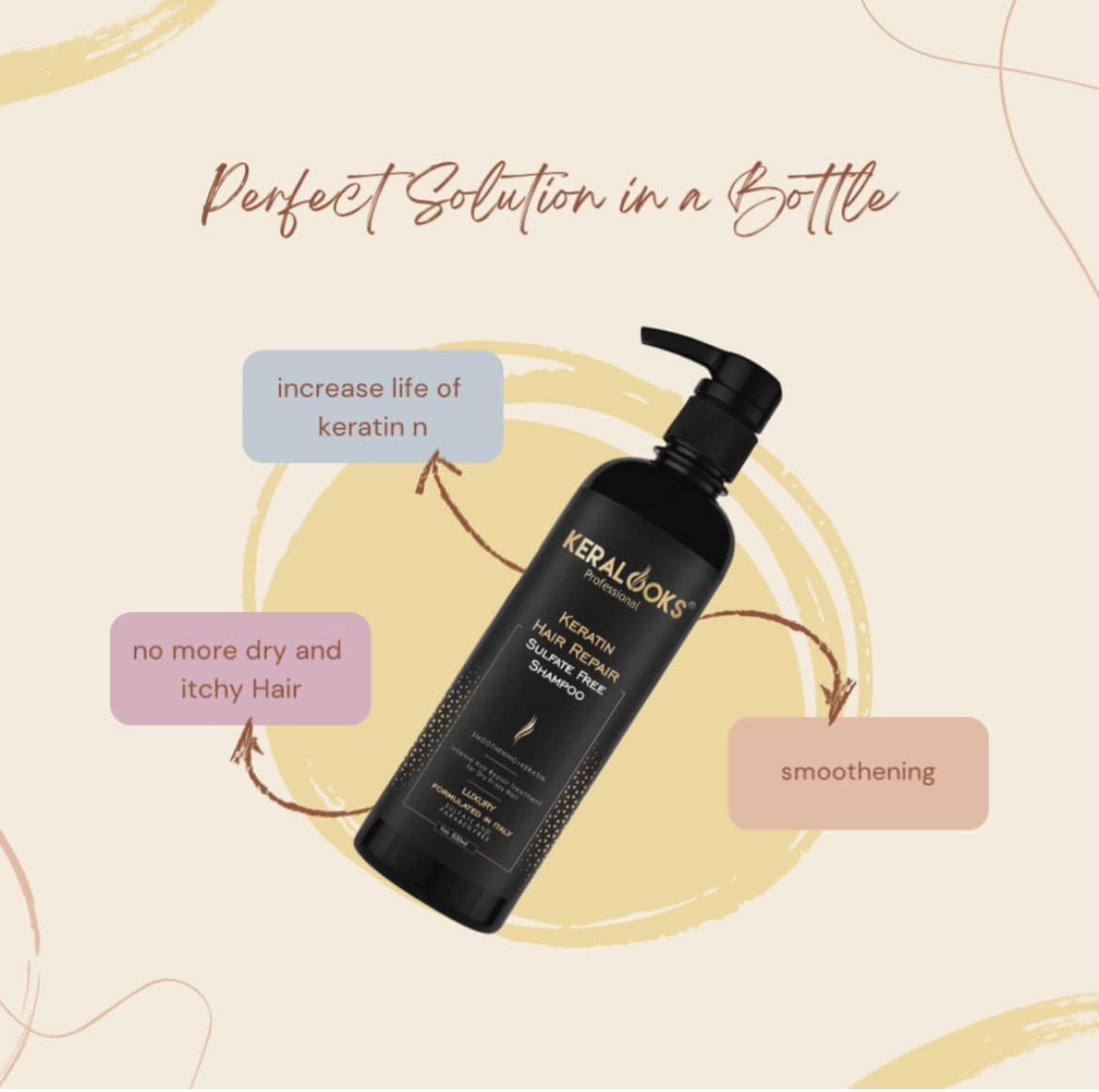 Keralooks Professional Smoothing Plus Keratin Luxury Shampoo 500ml - Sulfate Free Hair Repair Treatment with Keratin Protein & Argan Oil for Dry, Frizzy, Chemically Treated Hair | Deep Conditioning for Salon-Quality Results at Home