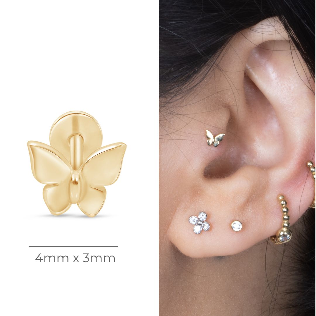 14K Yellow Gold Butterfly Flat Back Stud Earrings - Hypoallergenic & Tarnish-Free for Sensitive Ears | Perfect for Everyday Wear, Gifts & Special Occasions