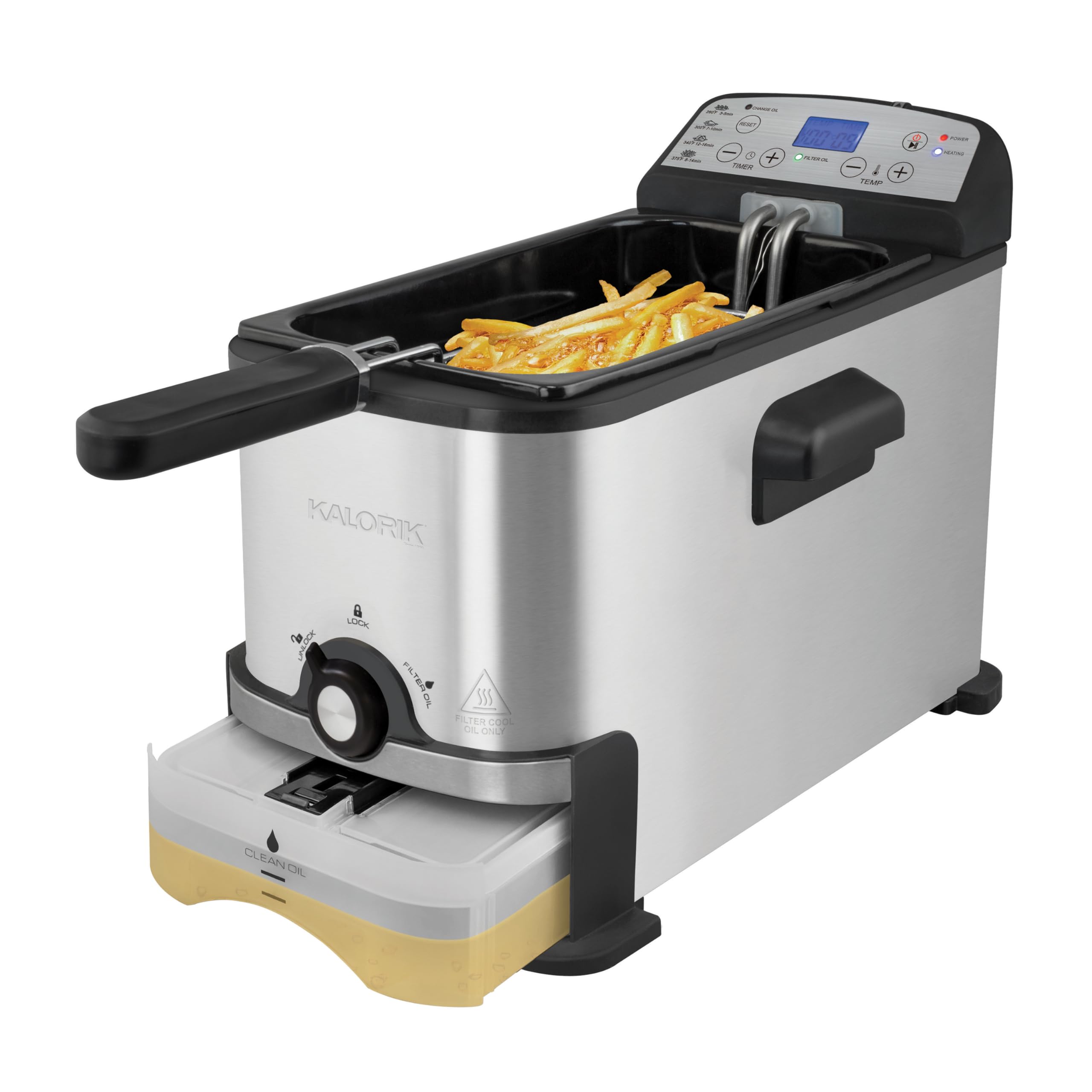 Kalorik 3.2 Quart Stainless Steel Digital Deep Fryer with Oil Filtration System - Perfect for Home Kitchen, Restaurants & Fast Food (Model FT 44247 BK)