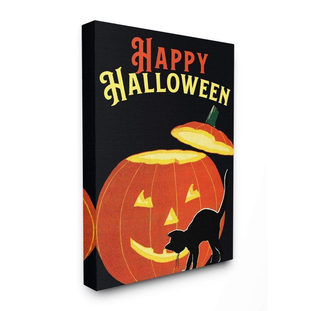 Stupell Industries Happy Halloween Pumpkin Cat Black Orange Word Wall Art - 36 x 48 Canvas Print by The Saturday Evening Post | Spooky Home Decor for Halloween Party, Living Room & Office