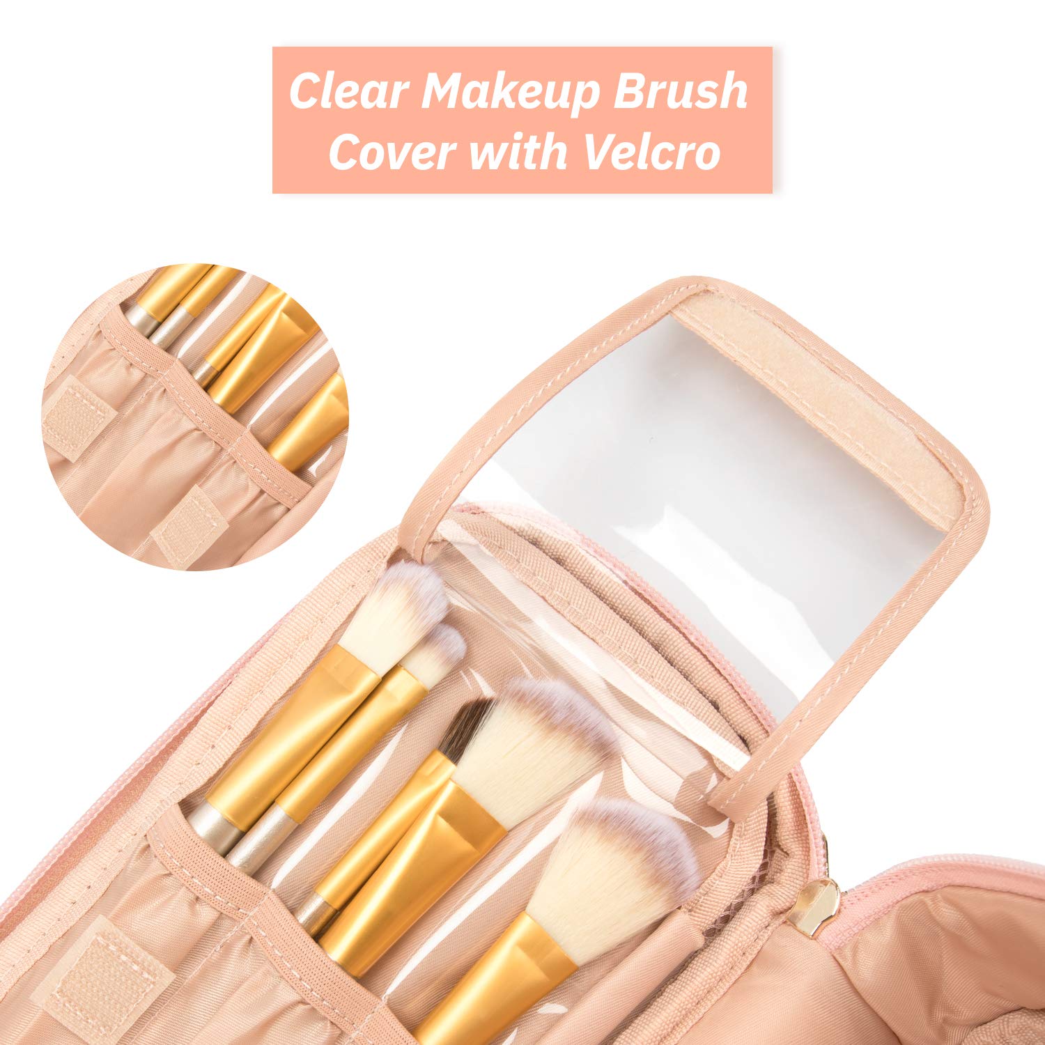 OCHEAL Small Cosmetic Bag for Women - Portable Travel Makeup Organizer Pouch with Brush Holder, Cute Rose Gold Cosmetic Case | Perfect for Travel, Gym, and Daily Makeup Storage