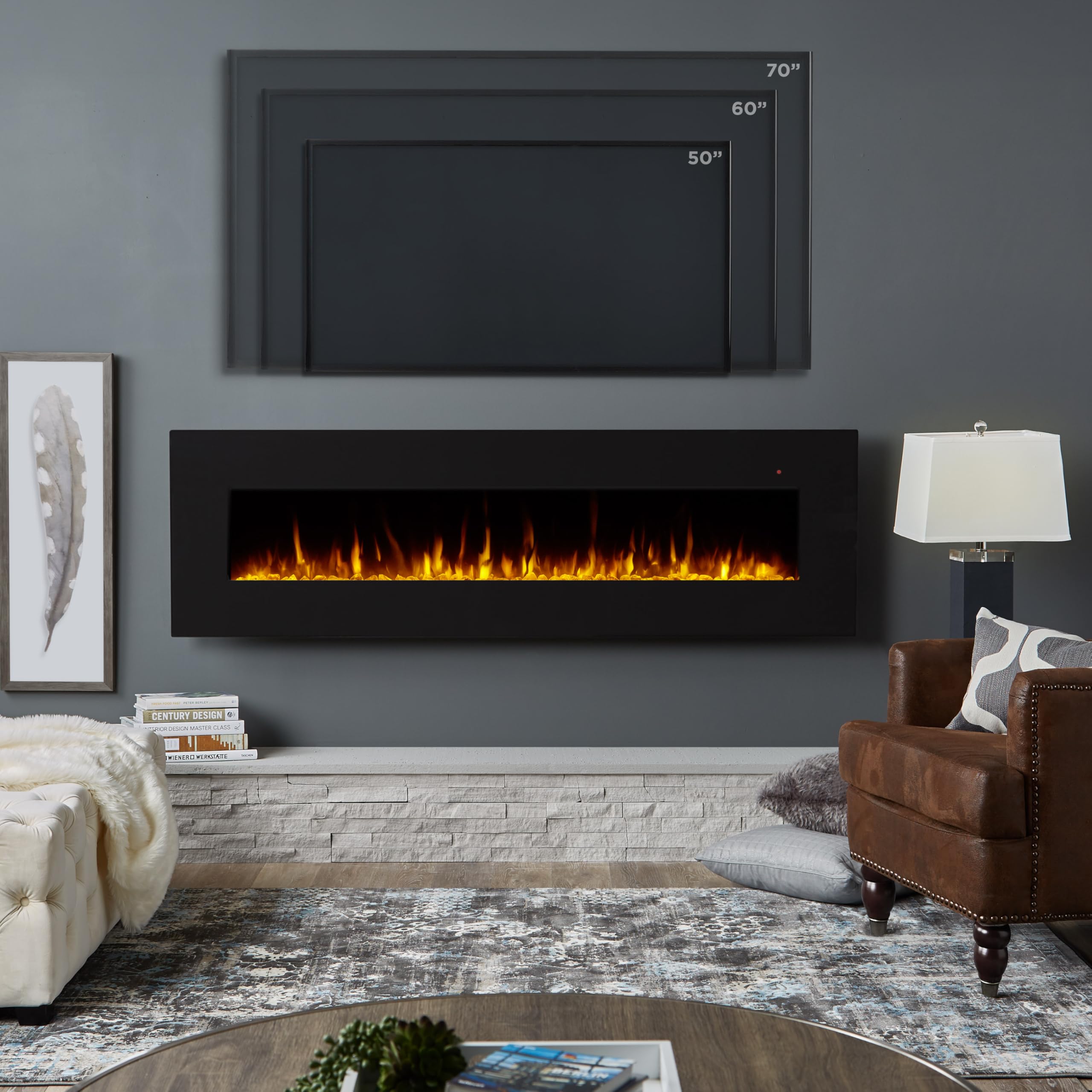 Real Flame Corretto 72-Inch Black Electric Fireplace - Modern Heating Solution for Living Room, Bedroom & Office