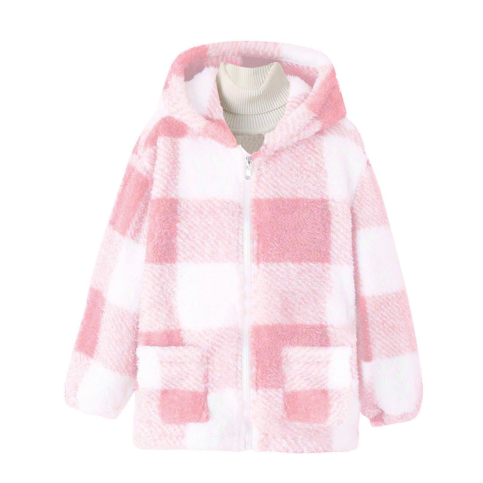 Trendy Kids Winter Warm Plush Coat - Boys & Girls Plaid Zip-Up Hooded Jacket | Fleece Outerwear for Cold Weather | Perfect for School, Playdates & Outdoor Adventures