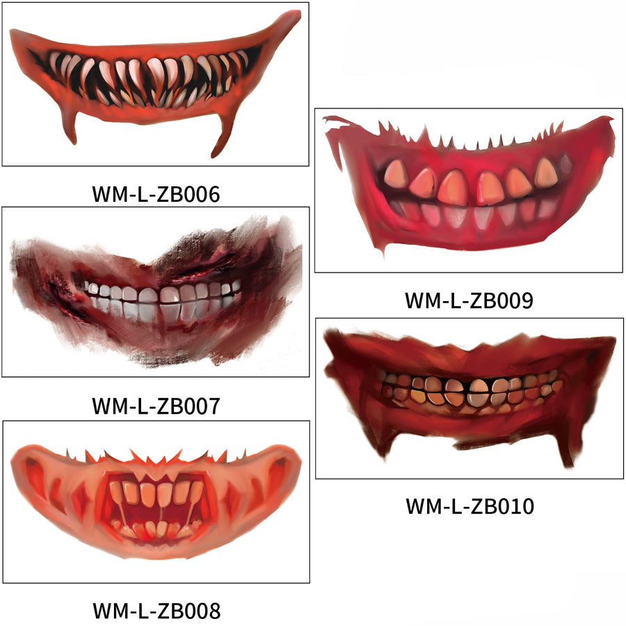 Scary Halloween Mouth Tattoo Stickers for Adults & Kids - Fake Bloody Teeth & Vampire Fangs Temporary Tattoos - Perfect for Halloween Parties, Cosplay & Horror Costumes