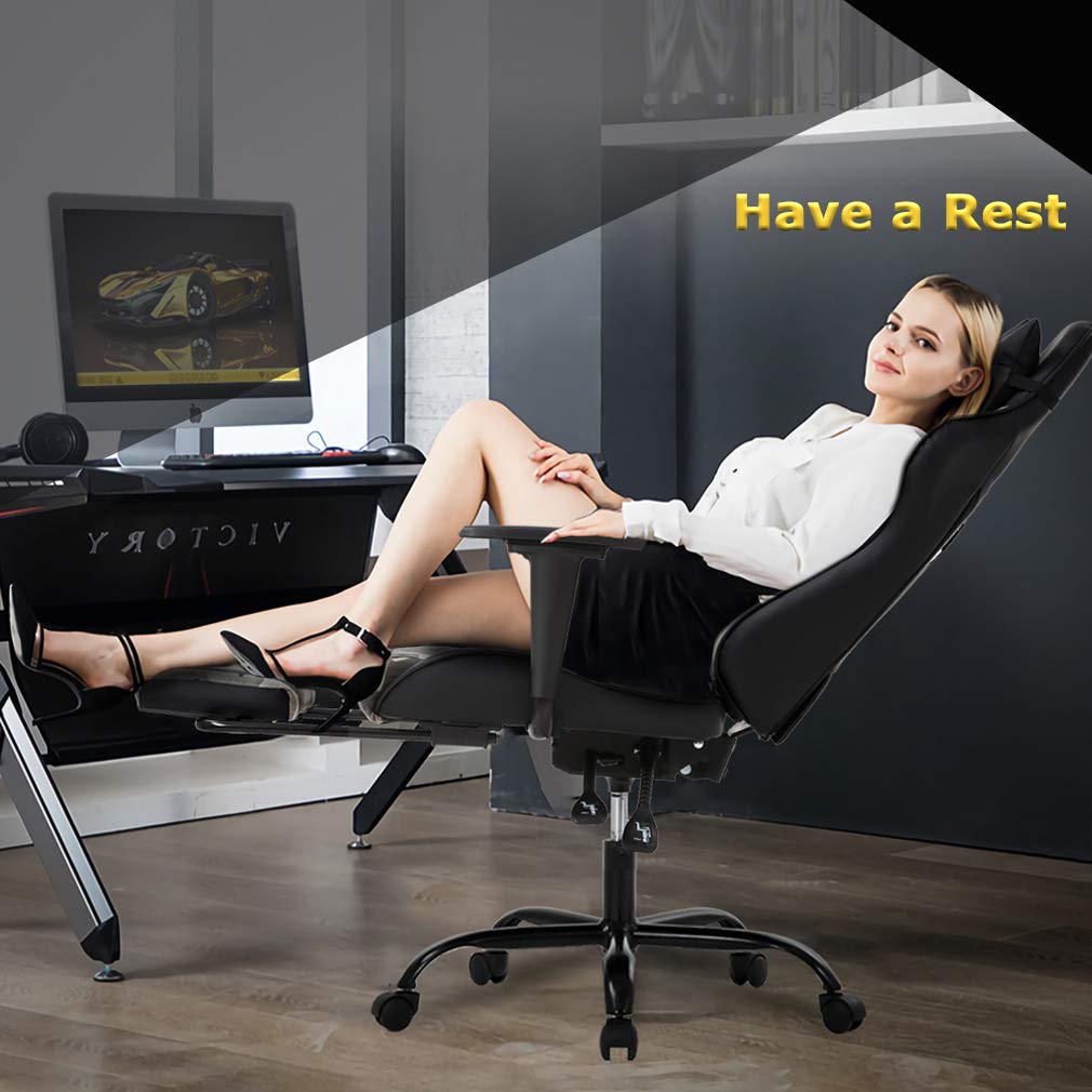 Ergonomic Office Chair with Lumbar Support - PU Leather Gaming & Computer Desk Chair - Adjustable Swivel Rolling Chair for Men & Women - Perfect for Home Office, Gaming & Workspaces