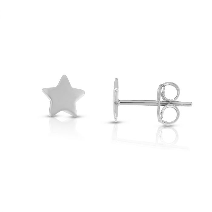 14K White Gold Polished Star Earrings for Women - Elegant Dainty Stud Earrings for Everyday Wear, Gift Giving & Special Occasions