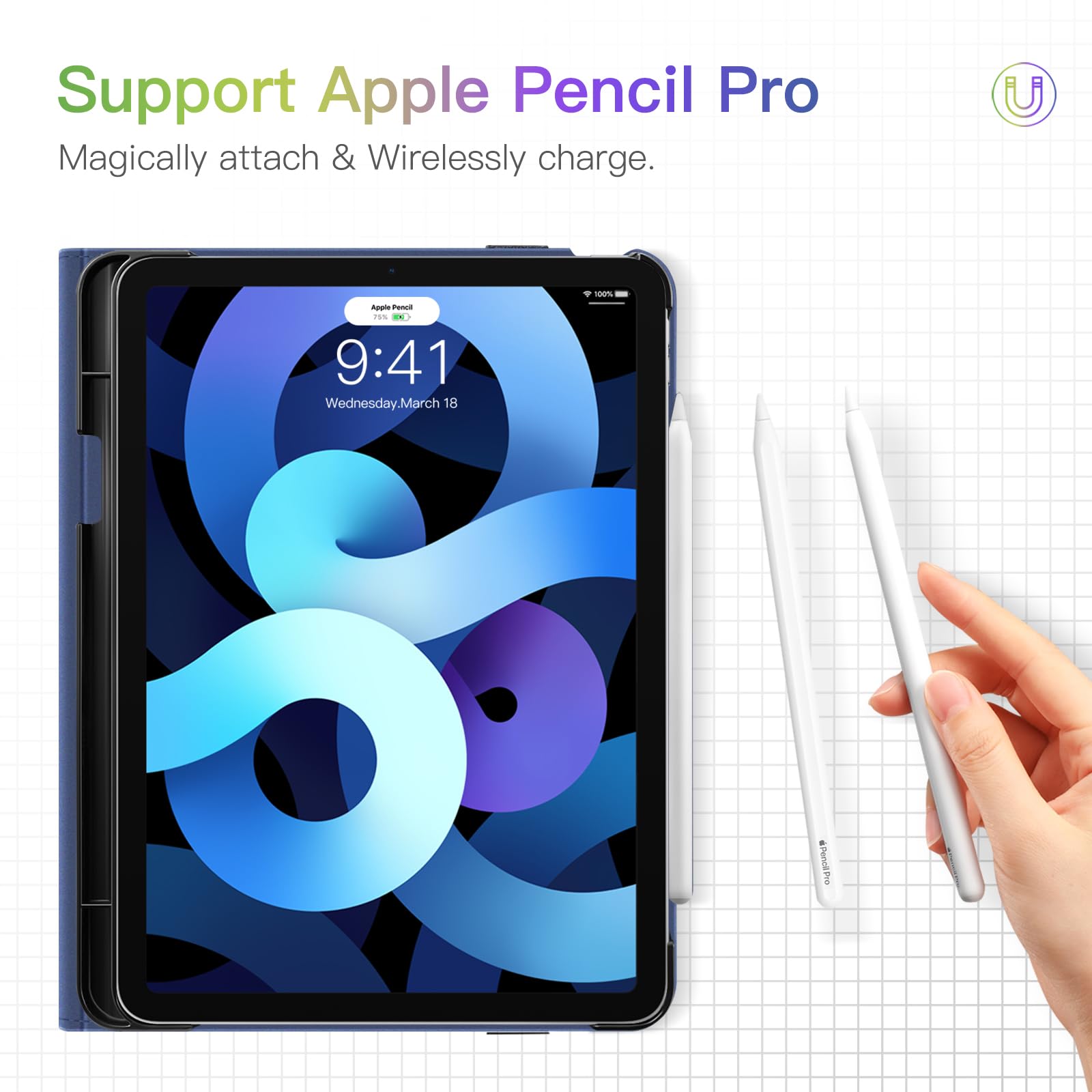 Fintie iPad Air 11-inch Case (M3 2025/M2 2024) & 10.9-inch (5th/4th Gen) Protective Cover - Multi-Angle Stand, Pencil Holder, Storage Pocket - Ocean Marble Design for Work, School & Travel