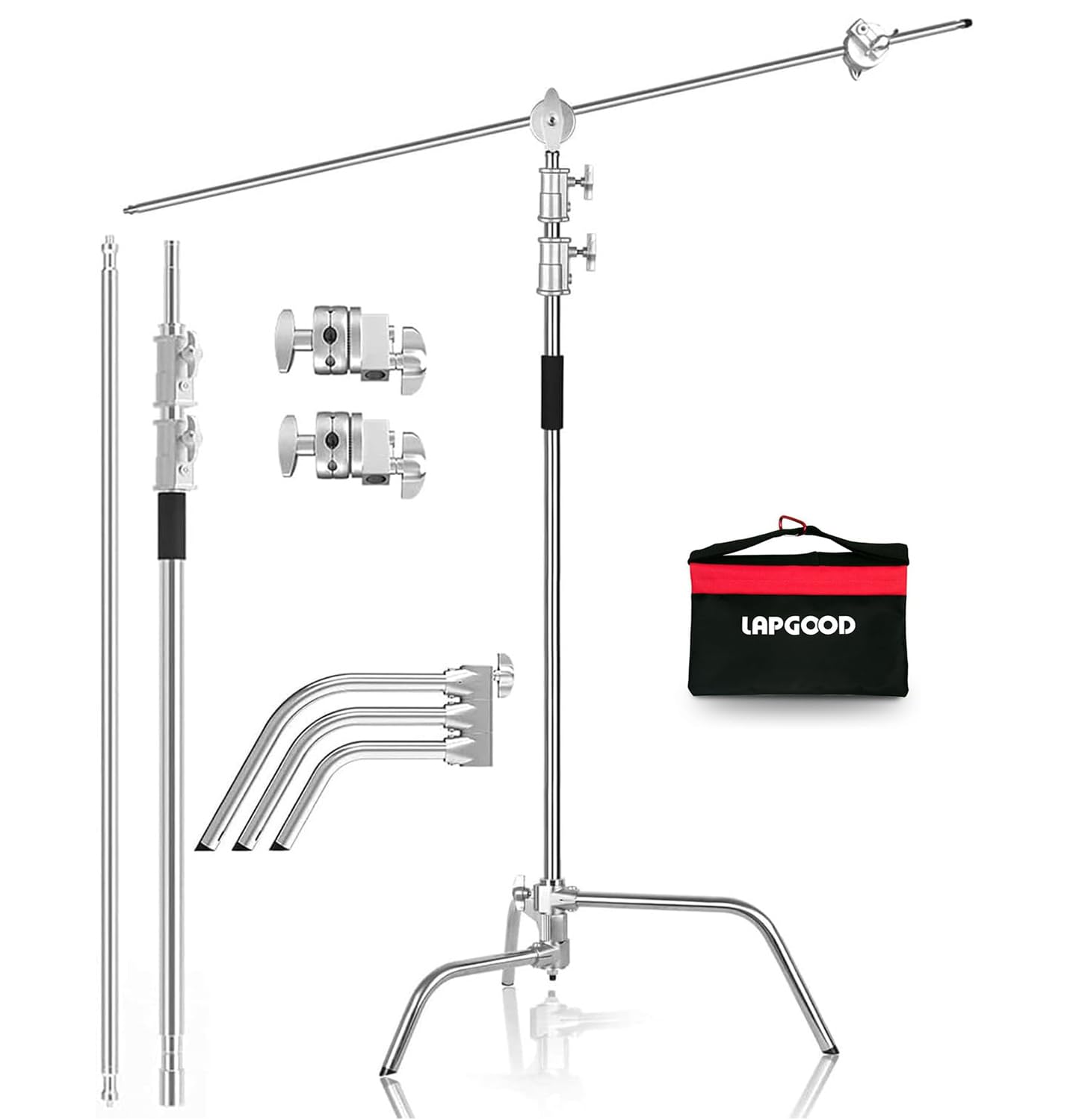 Heavy Duty C Stand with Boom Arm for Photography - 10.8ft/330cm Max Height, 4.2ft/127cm Holding Arm, Silver Stainless Steel Light Stand | Perfect for Studio Lighting, Video Production & Portrait Photography