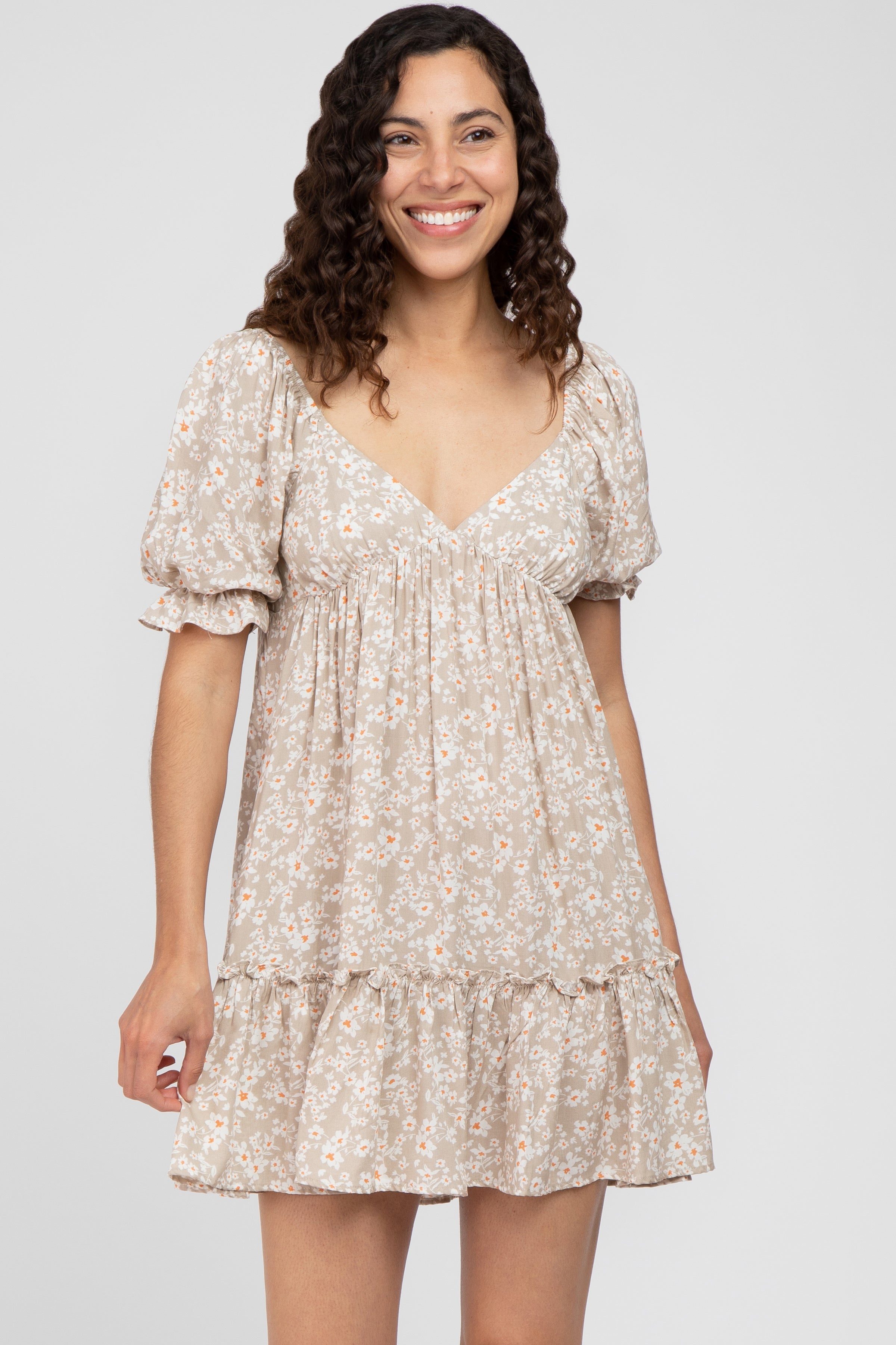 Beige Floral Ruffle Mini Dress for Women - Elegant Summer Party Cocktail Dress, Perfect for Weddings, Dates & Special Occasions