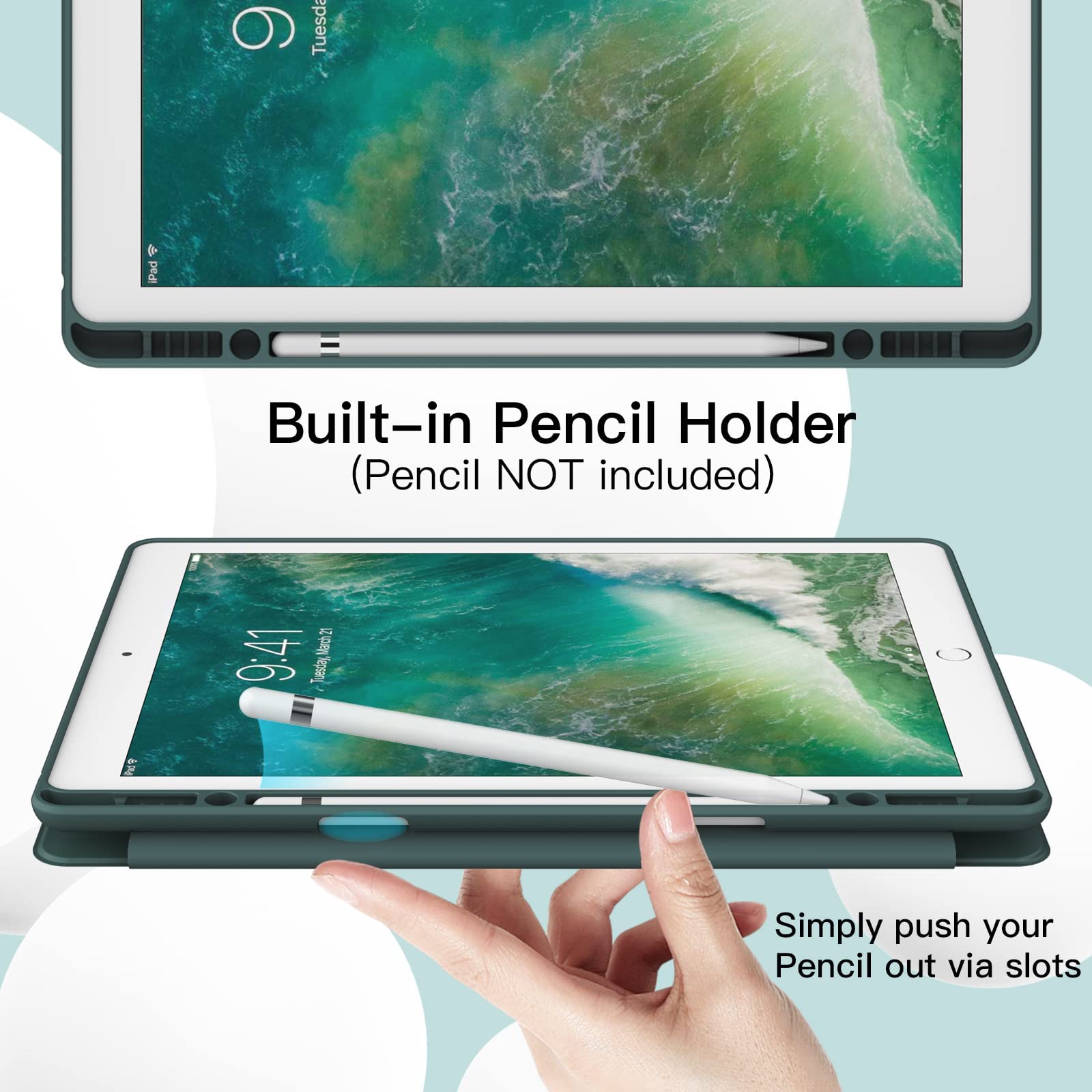 JETech Slim Protective Case for iPad Pro 12.9 Inch (1st & 2nd Gen 2015/2017 Models) - Lightweight TPU Cover with Apple Pencil Holder & Auto Wake/Sleep Feature - Misty Blue - Perfect for Work, School & Travel