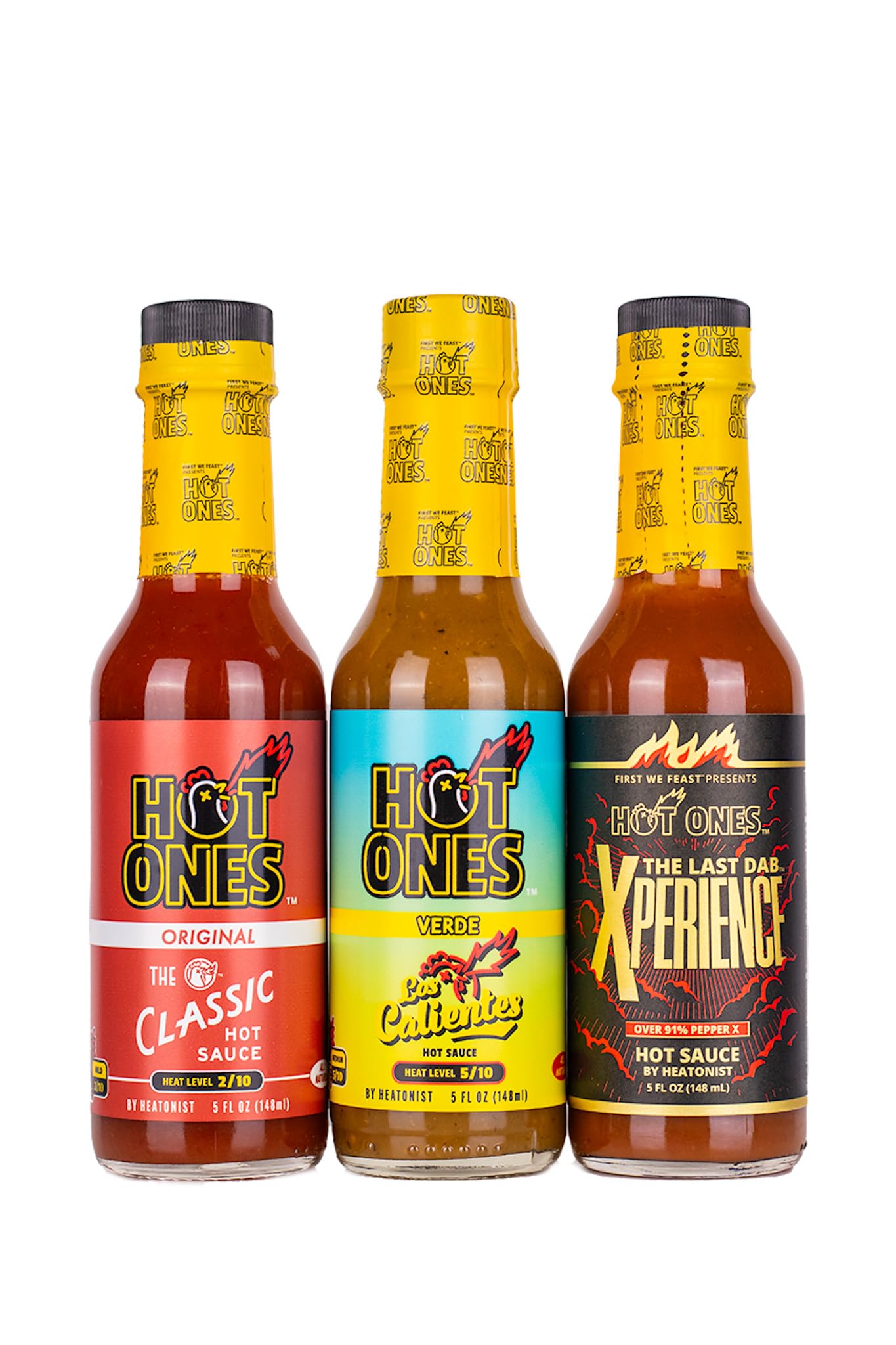 Hot Ones Season 25 Trio Pack Hot Sauce - All Natural Ingredients, 5 fl oz Bottles (3-Pack) - Perfect for Spicy Food Lovers, Game Nights & Hot Sauce Challenges