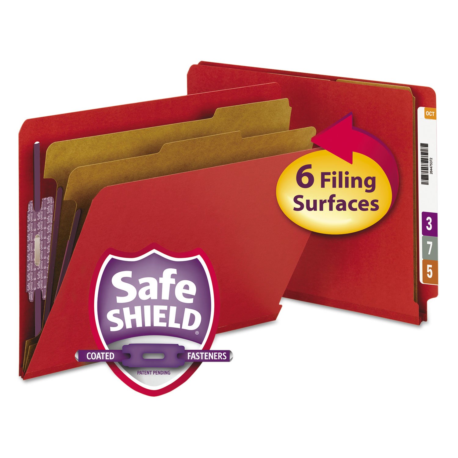 Smead 26783 Pressboard End Tab Folders - Letter Size, 6-Section, Bright Red, 10/Box - Perfect for Office Filing, Document Organization & School Projects