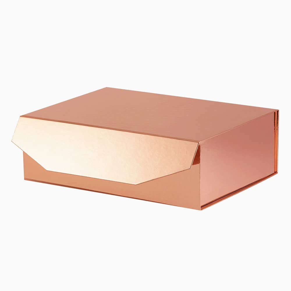 13x9x4 Inch Rose Gold Large Gift Box with Magnetic Closure – Reusable Bridesmaid & Groomsman Proposal Box for Jewelry, Clothes & Accessories – Perfect for Weddings, Birthdays & Special Occasions (Glossy Finish)