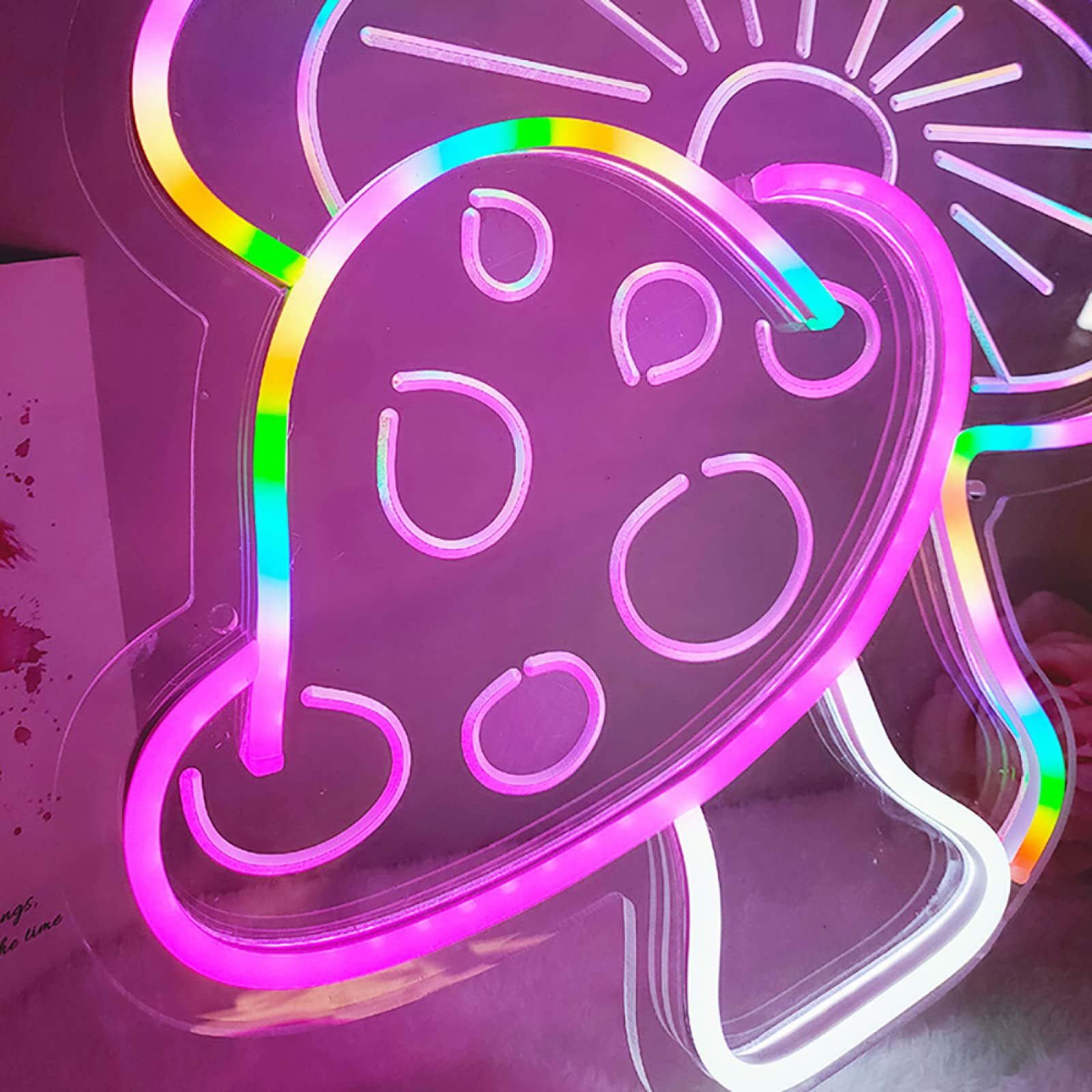 **Mushroom Neon Sign Wall Decor - USB Powered Dimmable LED Light for Bedroom, Birthday Party, Nursery, Bar & Cafe (15.2x14.8 inches) - Cute Mushroom Night Light for Home & Gift**