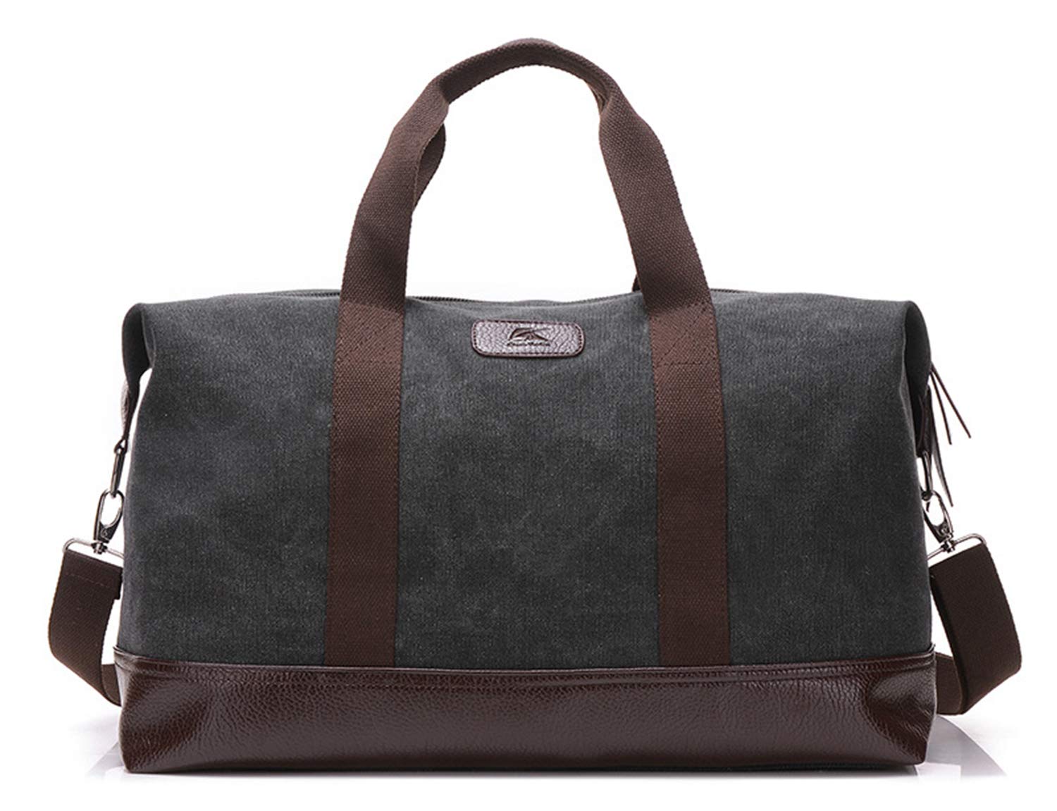 Premium Travel Canvas Leather Duffel Bag - Large Capacity Carry-On Luggage for Men & Women - Perfect for Overnight Trips, Gym, Business Travel & Weekend Getaways (Black, Model B53)