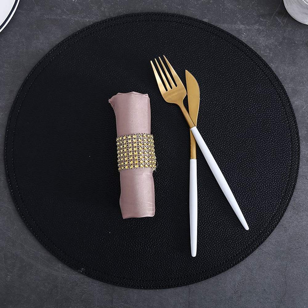 6-Piece Faux Leather Round Placemats and Coasters Set - Waterproof, Stain-Resistant Kitchen Table Mats for Dining & Coffee Tables - Perfect for Home, Restaurant, and Office Use