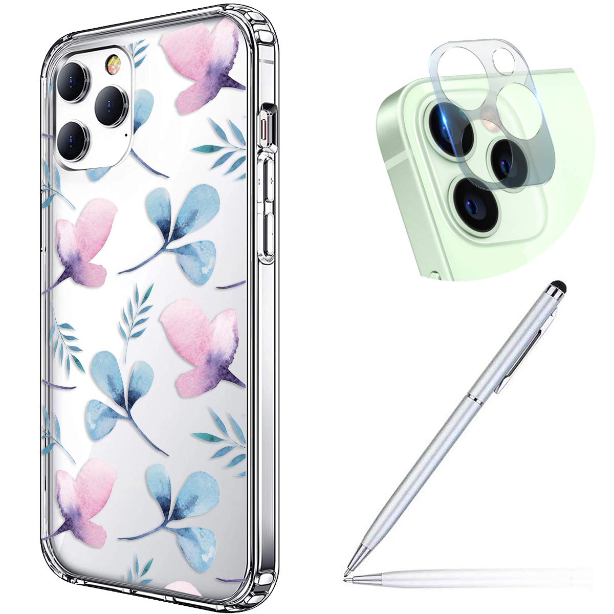 Clear Soft Silicone TPU Case for iPhone 12 Pro - Floral Embossed Design Protective Cover with Camera Lens Protector | Slim Fit, Shockproof & Scratch-Resistant | Perfect for Women, Girls & Fashion Lovers (Compatible with iPhone 12 Pro 6.1