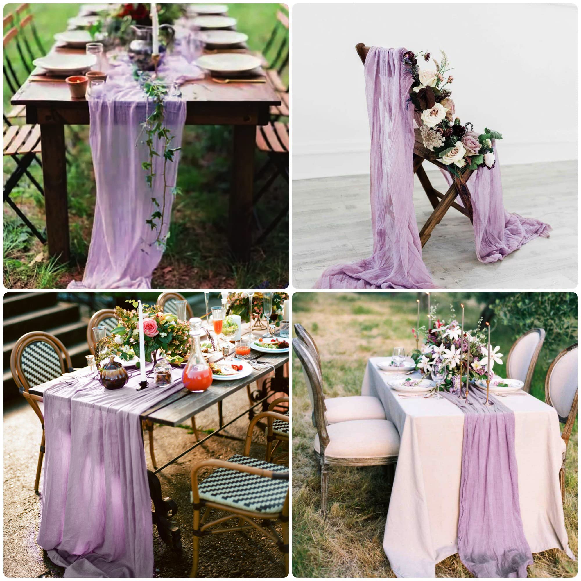 8 Pack Lavender Cheesecloth Table Runner - 10Ft Long Boho Table Cloth (35x120 Inch) for Wedding, Birthday Party, Bridal Shower, Baby Shower & Picnic Decor - Romantic Gauze Table Cover for Easter, Home & Outdoor Events