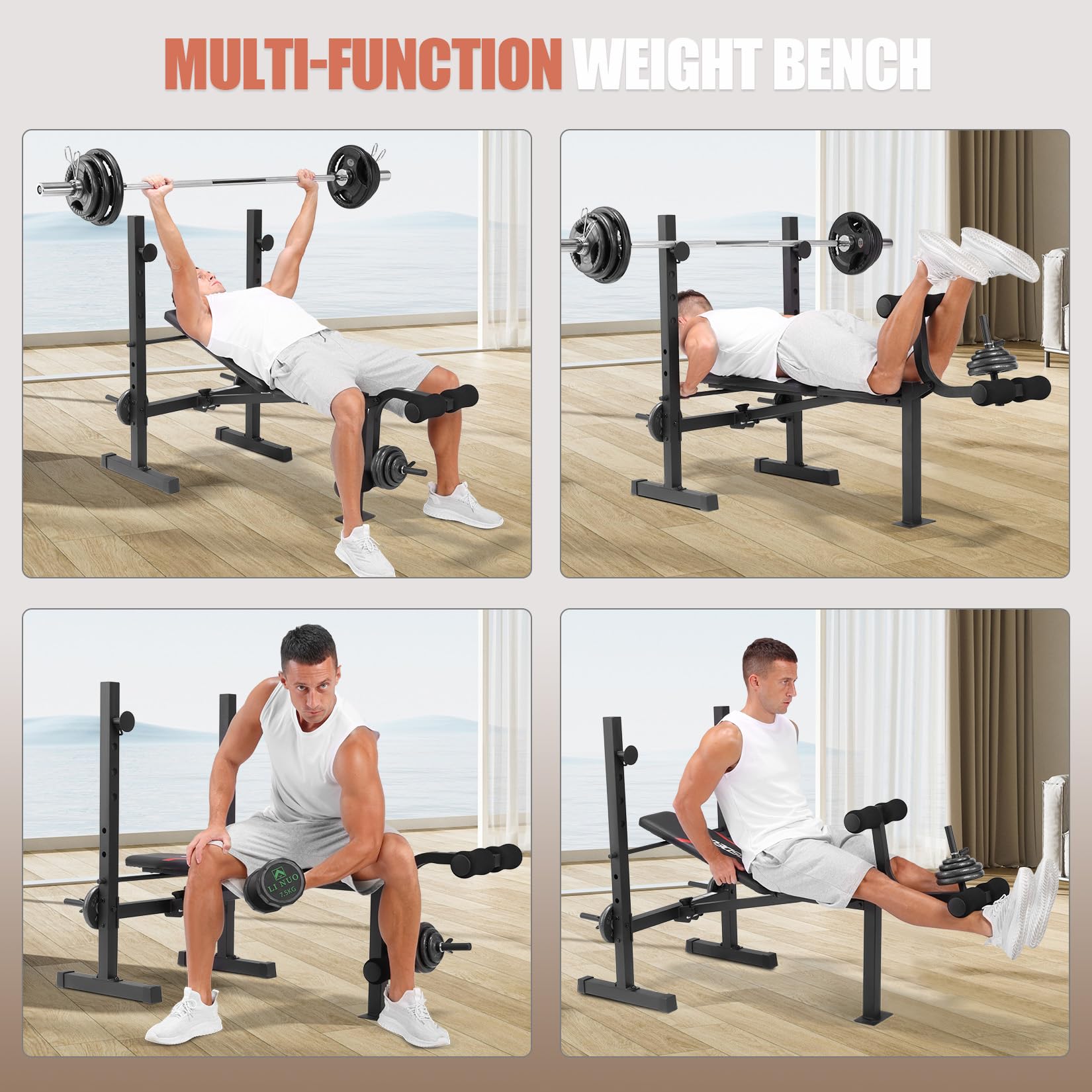 OPPSDECOR 600LBS Adjustable Weight Bench Set with Squat Rack & Leg Extension - Foldable Home Gym Equipment for Full Body Workout | Perfect for Strength Training, Muscle Building & Home Fitness