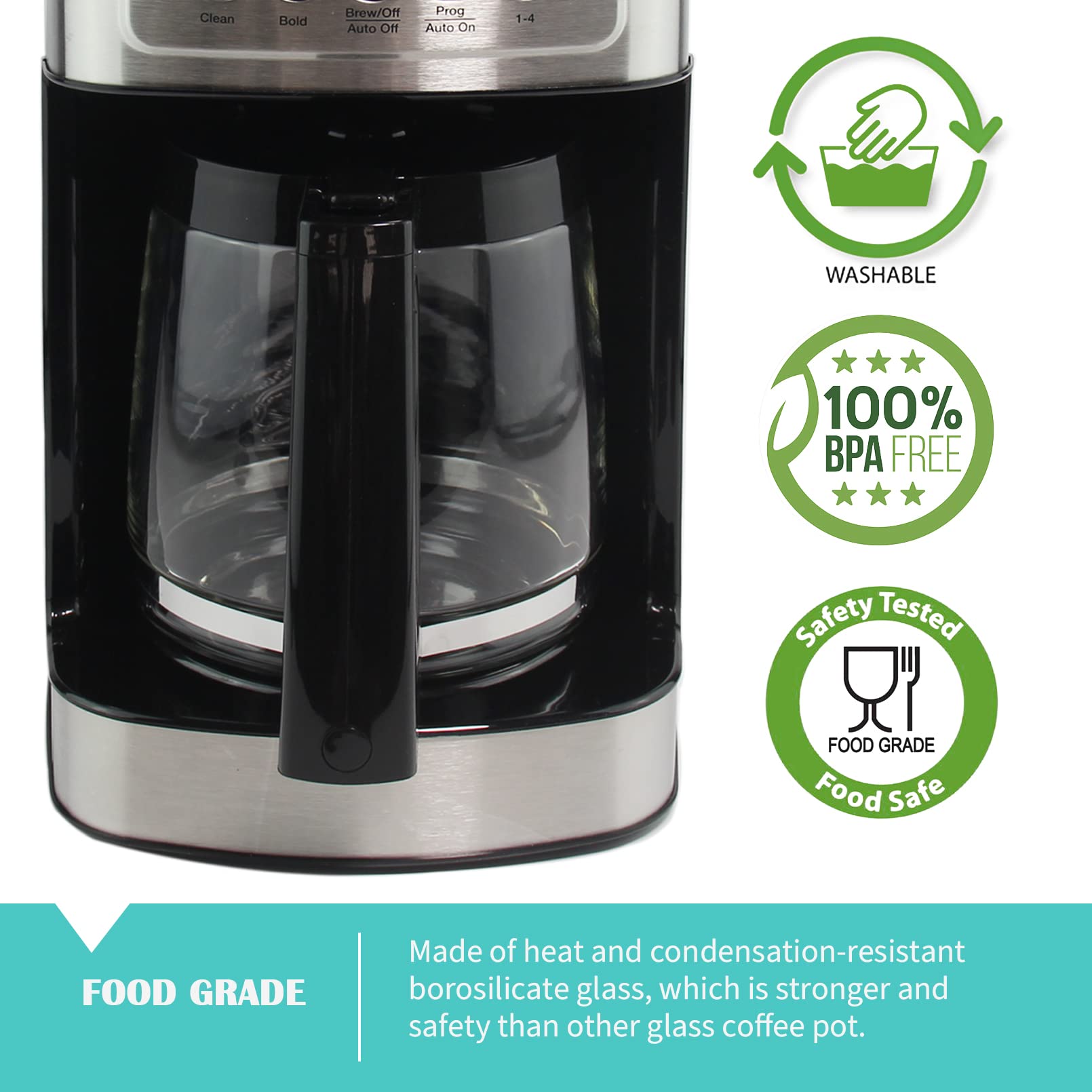 12-Cup Replacement Glass Coffee Carafe for Cuisinart DCC-1200, DCC-1100BK, DCC-2650 & More | Compatible with CHW-12, DGB-550BK Series | Durable Borosilicate Glass Coffee Pot for Home & Office Brewing | Part# DCC-1200PRC