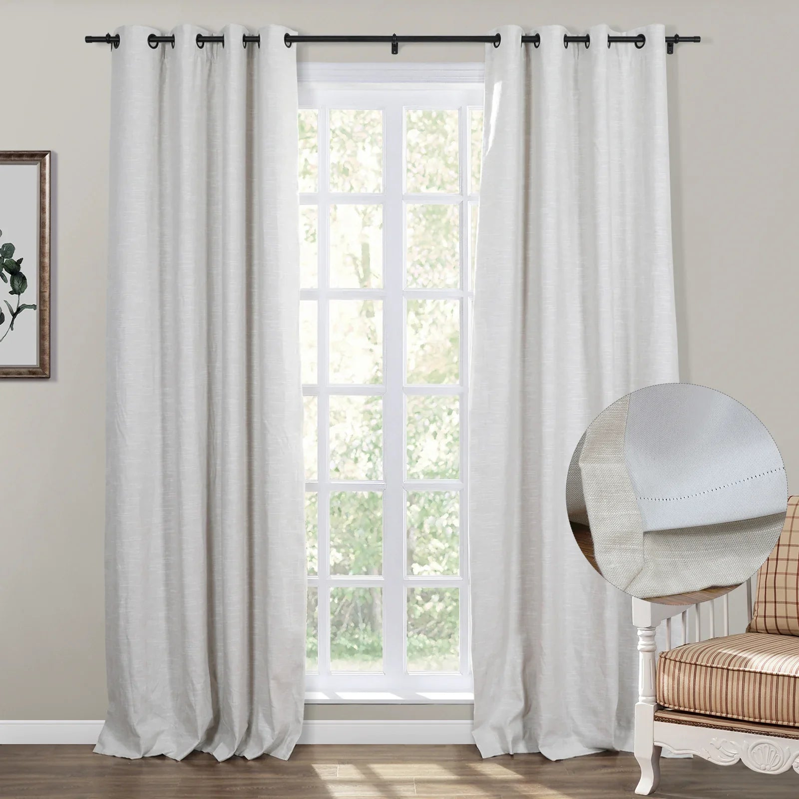 Premium Blackout Linen Cotton Curtains with Grommet Top - Thermal Insulated Drapes for Living Room & Bedroom (Set of 2 Panels)