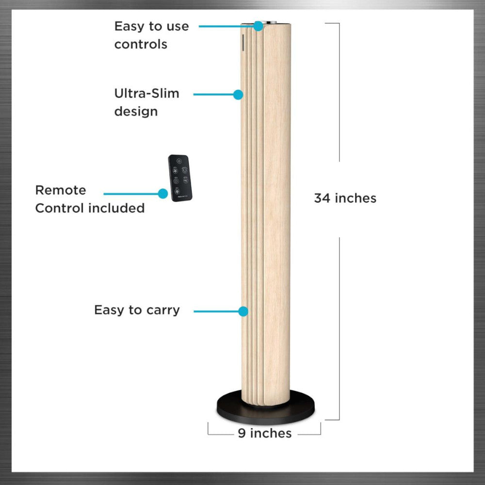 ROWENTA Urban Cool Tower Fan VU6770 - Quiet Oscillating Fan with Remote Control, 3 Speed Settings, Energy Efficient - Perfect for Bedroom, Living Room & Office Cooling