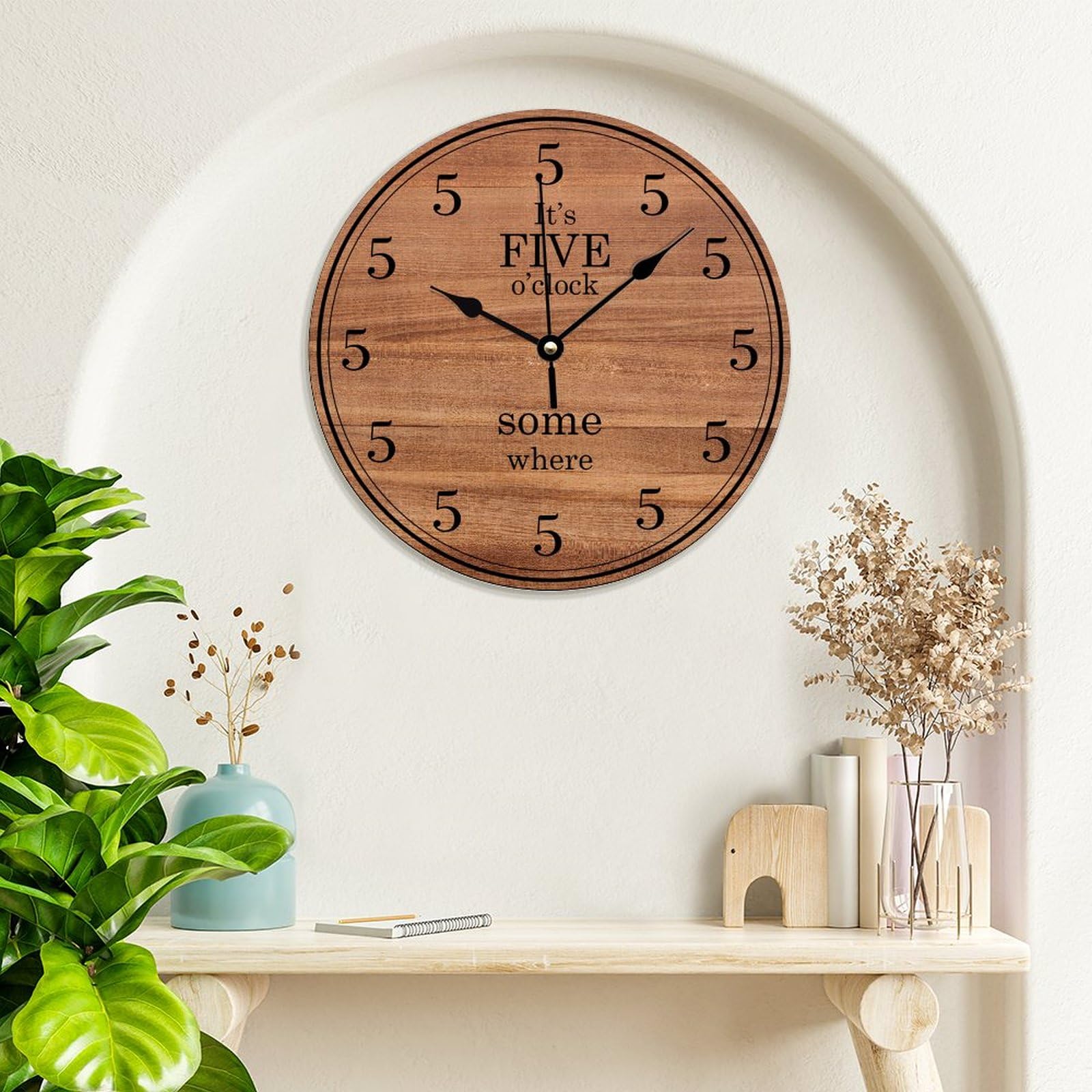 Funny Coworker Wall Clock - Silent Non-Ticking 12 Inch Wooden Clock with 'It's Five O'Clock Somewhere' Design | Battery Operated Home Decor for Kitchen, Living Room, Bathroom & Office | Perfect Gift for Colleagues, Housewarming & Retirement Parties