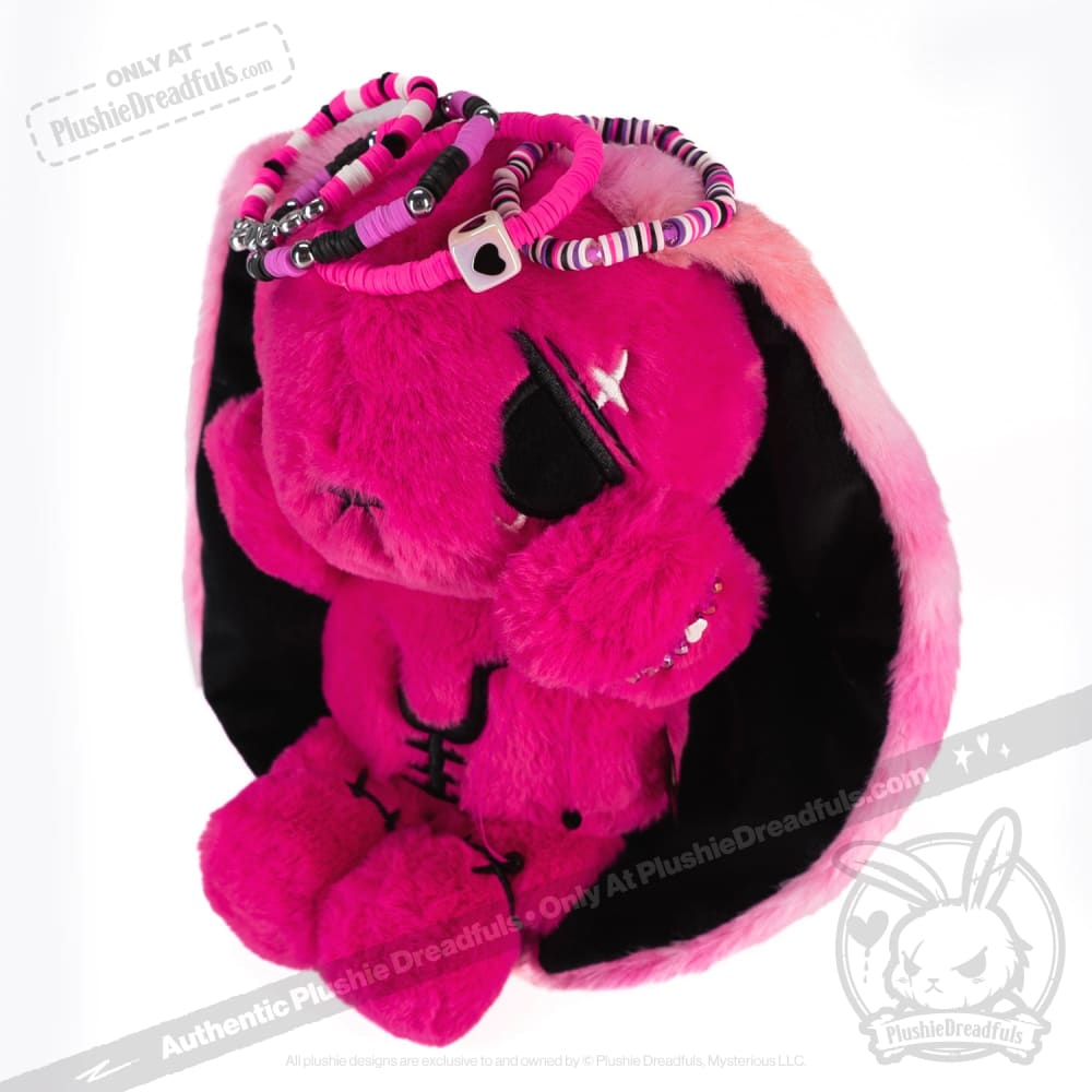 Plushie Dreadfuls Pink Anxiety Rabbit Stacking Friendship Bracelet - Cute Stress Relief Gift for Women, Girls | Anxiety Awareness, Self-Care, BFF Matching Jewelry