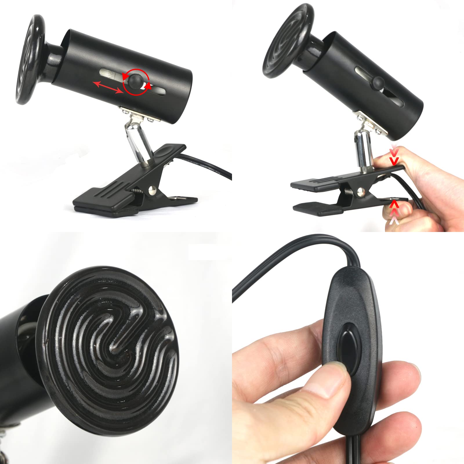 COOSPIDER 100W Ceramic Heat Emitter Reptile Heat Lamp - 360° Rotatable Clip Stand, Adjustable Bracket, No Light Brooder Coop Heater for Turtles, Snakes, Chickens & Lizards | Perfect for Terrariums, Vivariums & Reptile Habitats