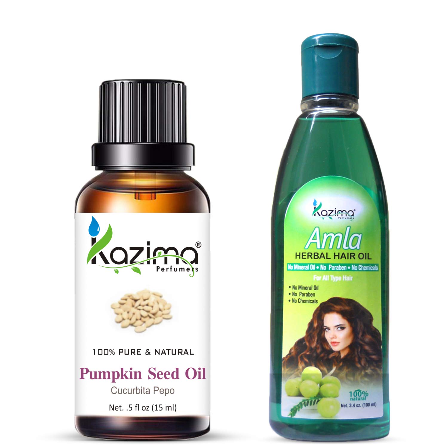 KAZIMA Pumpkin Seed Oil 15ML & Amla Herbal Hair Oil 100ML Combo - Anti Hair Fall Control, Promotes Hair Growth - Perfect for Daily Hair Care & Scalp Treatment