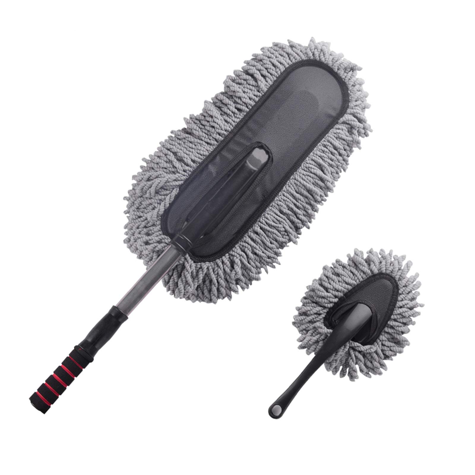 2 Pack Feather Duster for Car & Home - Extendable Handle Microfiber Dust Brush for Interior/Exterior Cleaning - Perfect for Cars, Furniture, Shelves & Hard-to-Reach Areas