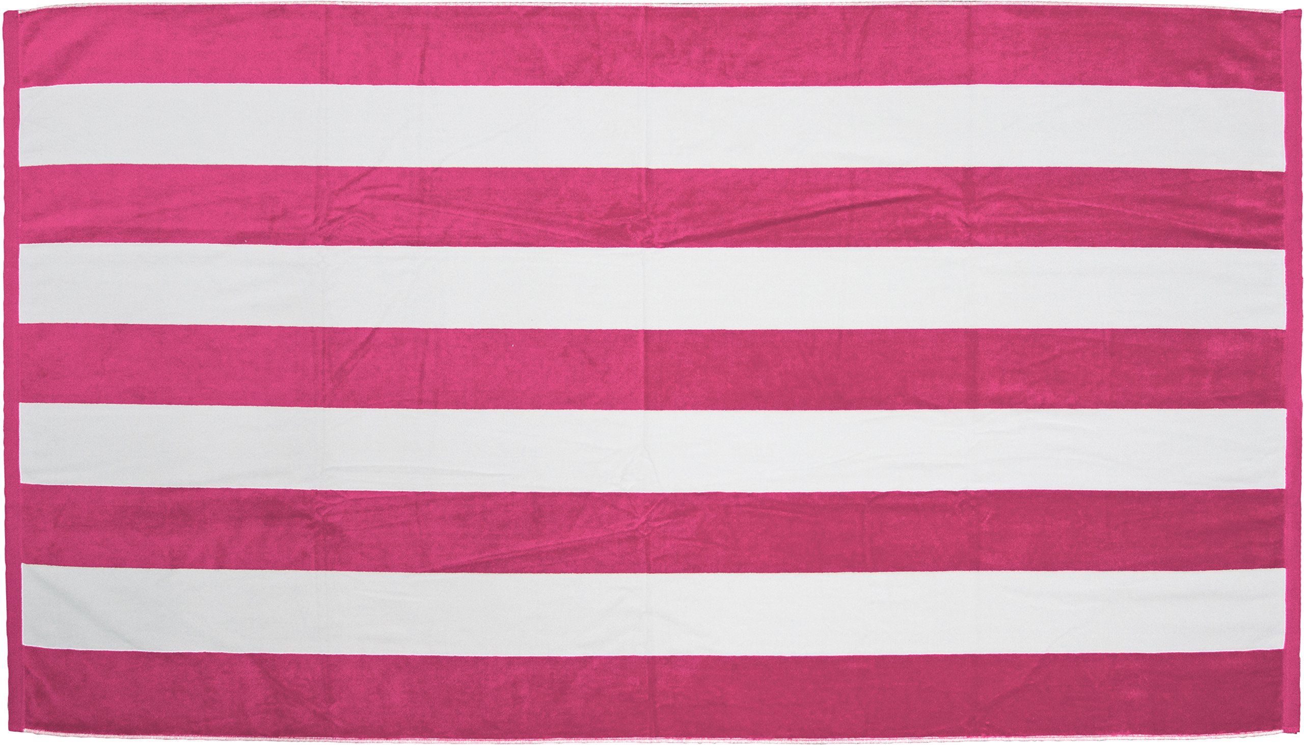 Premium Cabana Stripe Terry Velour Beach Towel Set - 6 Pack Hot Pink - Soft Absorbent Quick-Dry Towels for Pool, Beach, Spa & Gym Use