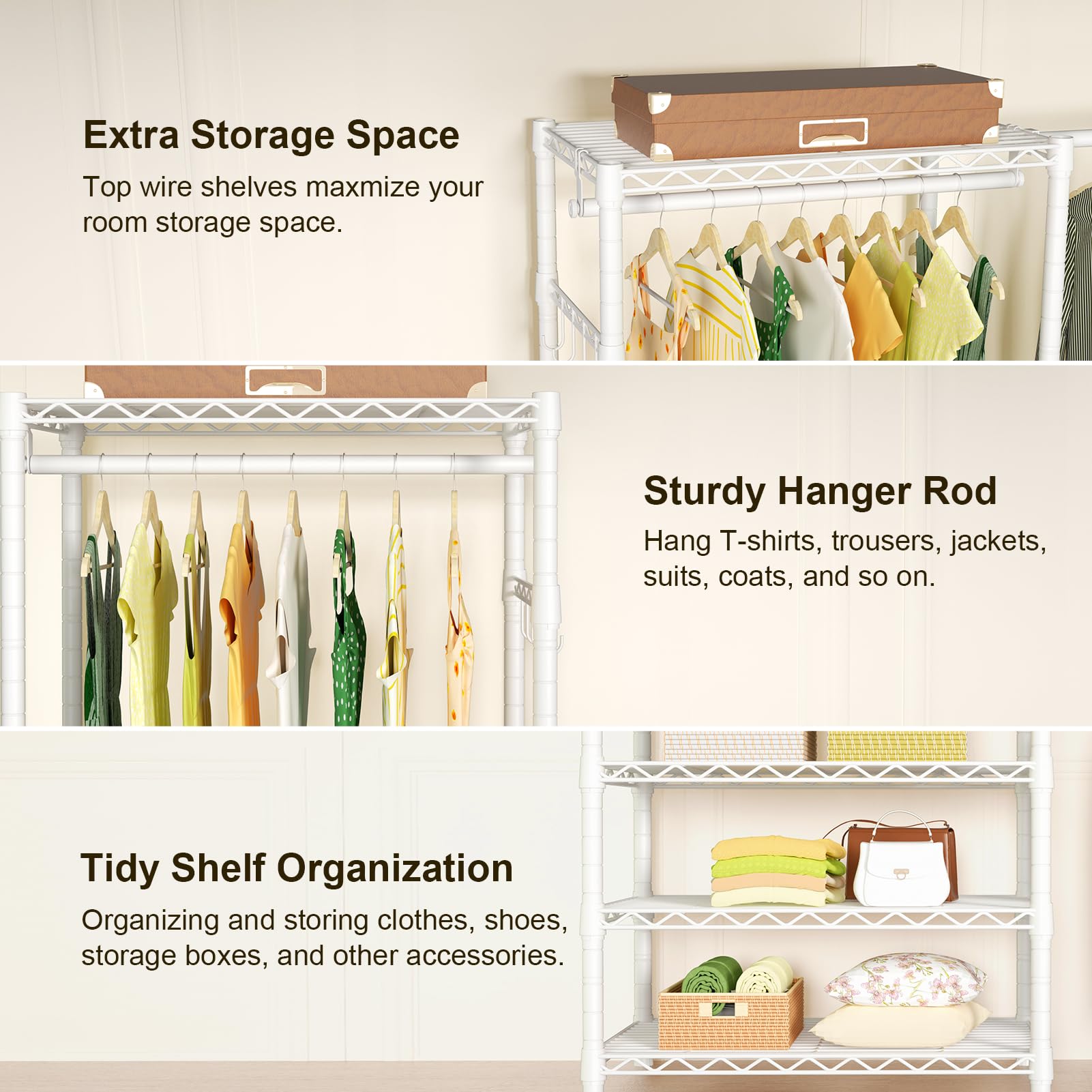 Heavy Duty 6-Tier Adjustable Metal Closet Garment Rack with 4 Hanger Rods - Freestanding Expandable Clothing Storage Organizer - Easy to Assemble Wardrobe (71.4