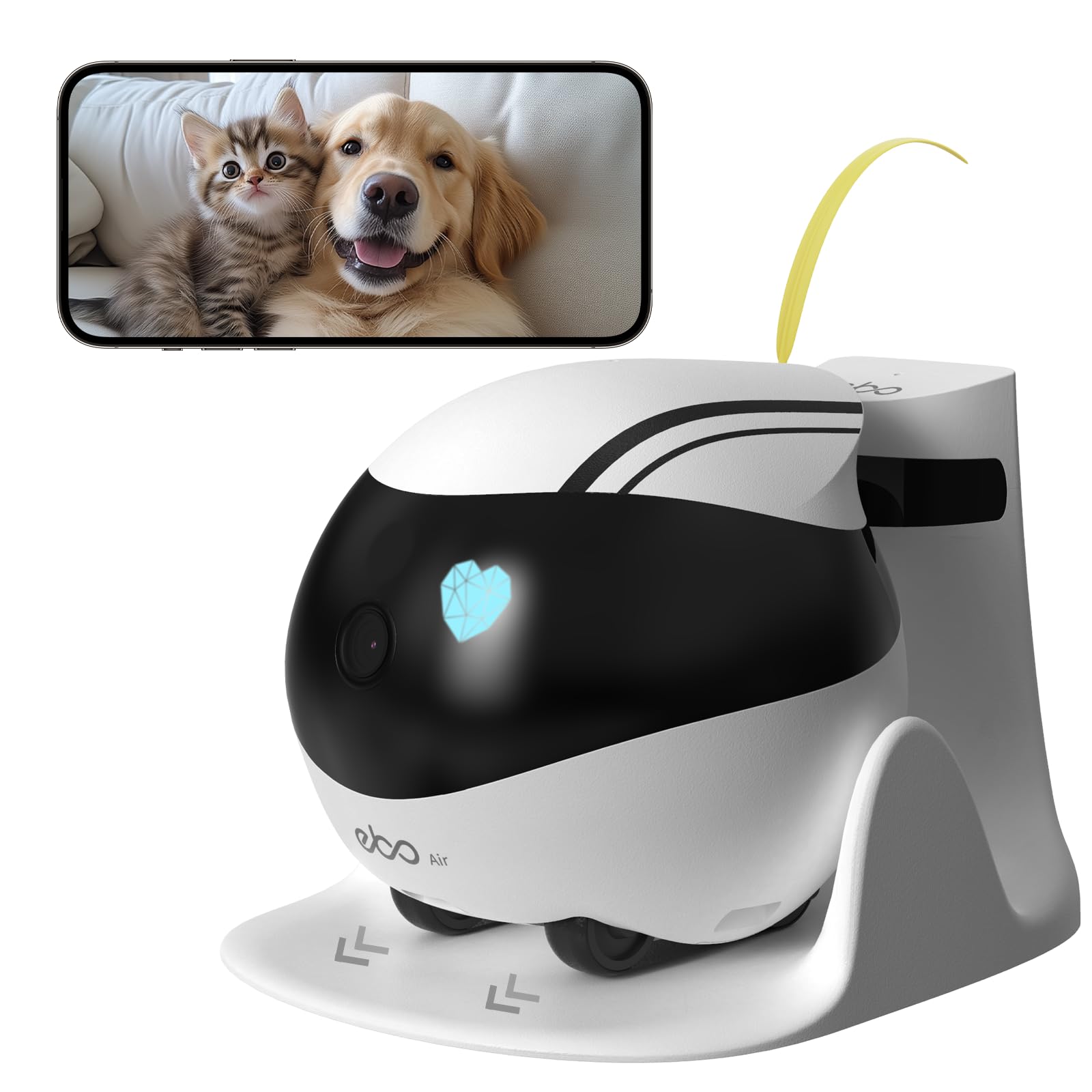 Enabot EBO Air Smart Home Security Camera with 2-Way Audio, Night Vision & APP Control - Wireless Rechargeable Pet Camera for Dogs, Cats & Baby Monitoring - Indoor SD Card Storage for Home & Office Use
