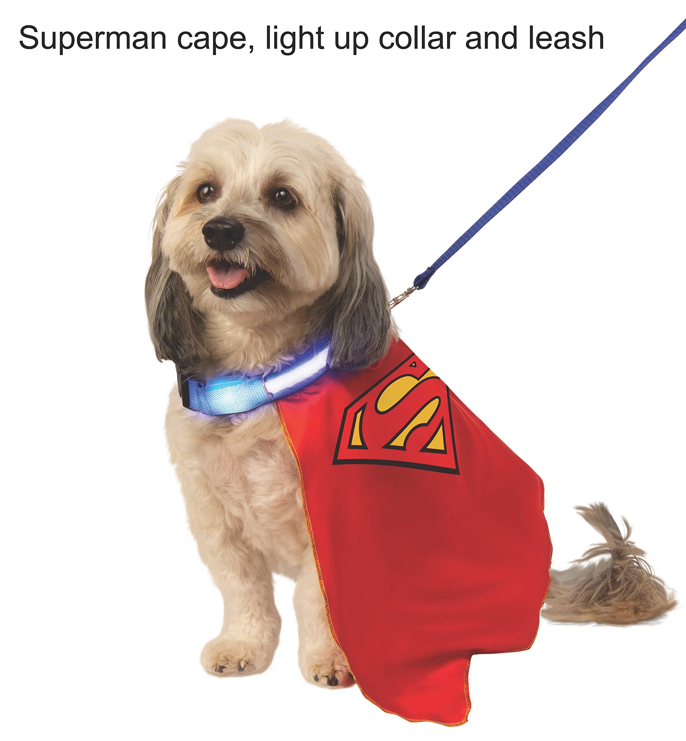 Rubie's DC Superman Pet Cape with Light-Up Collar & Leash - Small Dog Costume for Halloween, Cosplay & Dress-Up Parties - Perfect for Superhero Themed Events & Photo Shoots