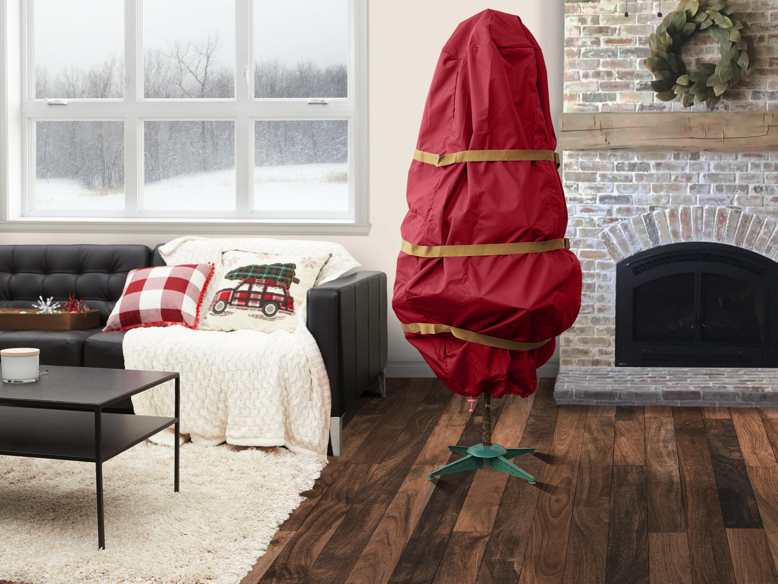 Covermates Keepsakes Upright Christmas Tree Storage Bag - Heavy Duty Holiday Organizer with Cinch Straps for Superior Protection (Red) - Perfect for Storing Artificial Christmas Trees in Attics, Basements & Garages