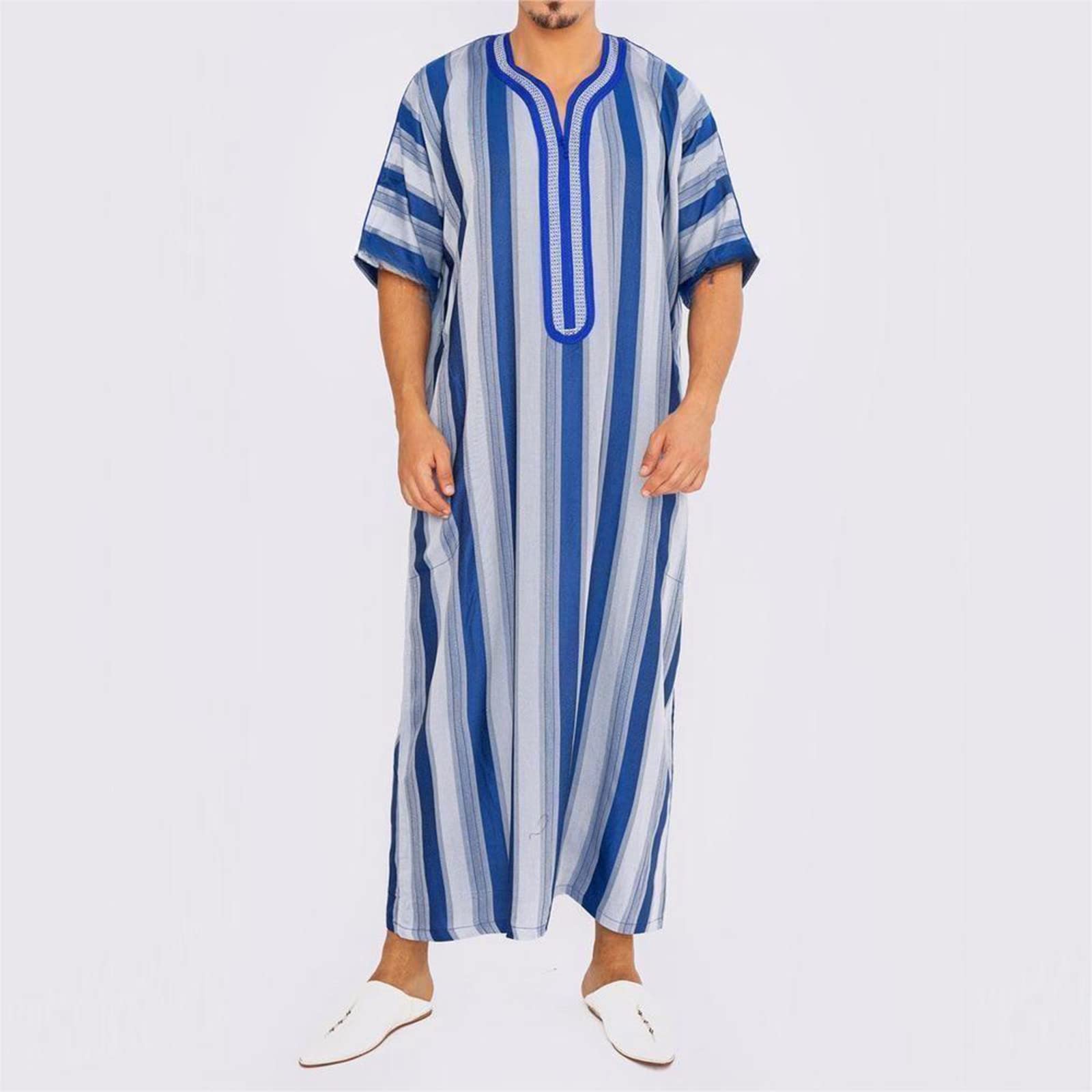 Men's Muslim Kaftan Thobe - Long Sleeve Robe with Stand-Up Collar | Islamic Kurta Pyjama Set | Premium Wedding & Party Wear | Dubai Style Designer Collection | Perfect for Eid, Ramadan & Special Occasions