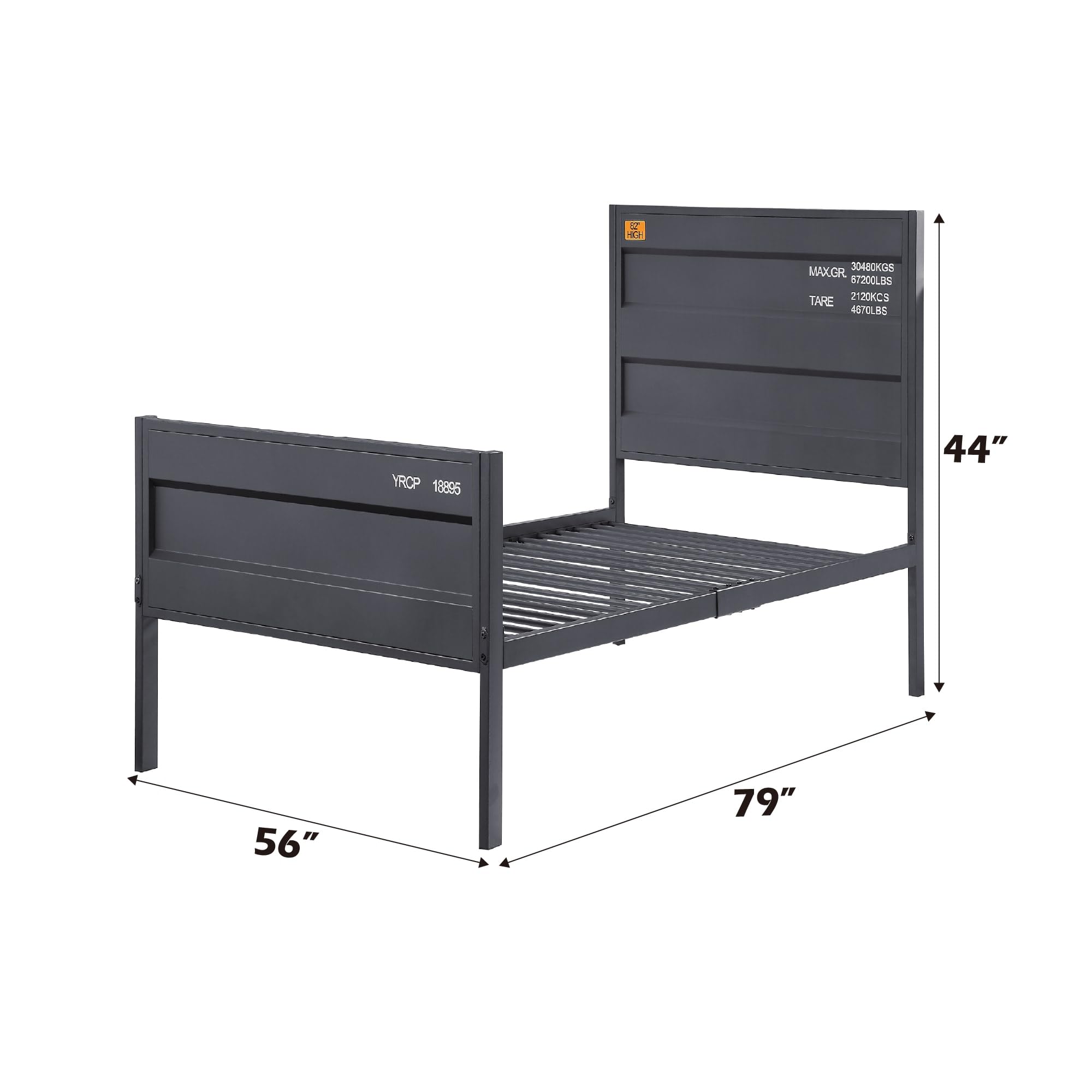 Acme Cargo Full Panel Kids Bed in Gunmetal - Durable Metal Twin Size Bed Frame for Boys & Girls - Perfect for Kids Bedrooms, Playrooms & Sleepovers