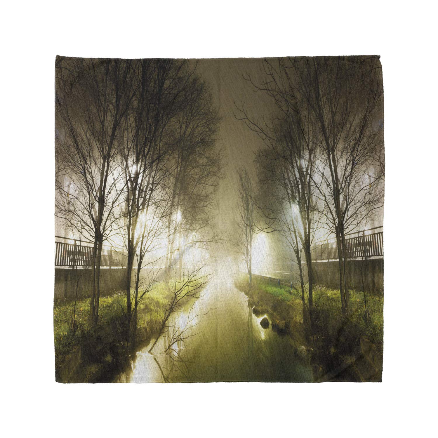 Ambesonne Forest Bandana - Water Channel Foggy City Print, Unisex Head & Neck Scarf for Hiking, Camping & Outdoor Adventures