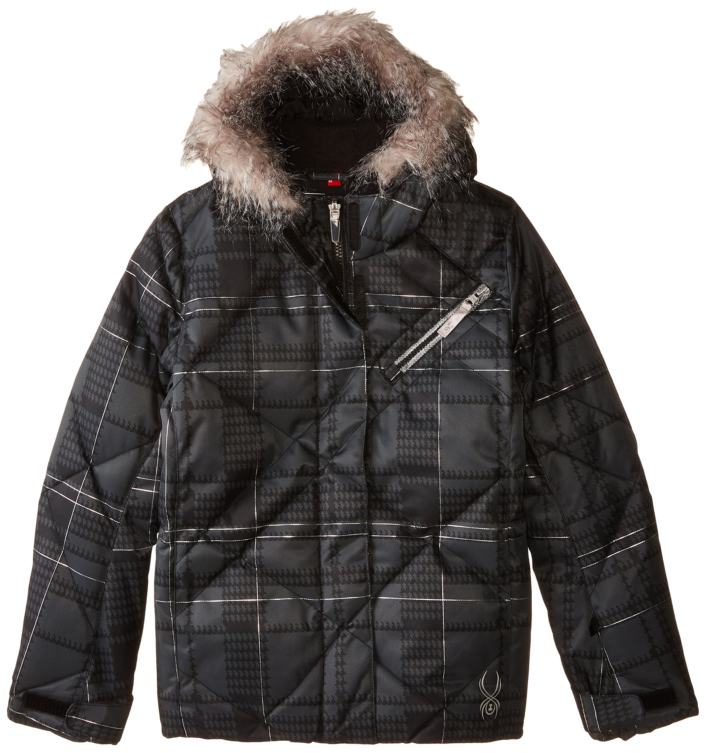 Spyder Girls Hottie Jacket - Black Check Plaid Print Winter Coat for Women, Size 20 - Perfect for Skiing, Snowboarding & Cold Weather Fashion