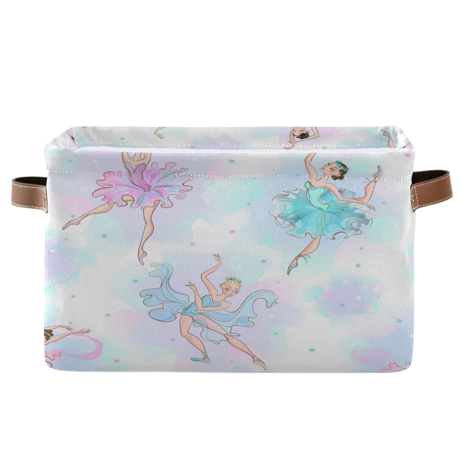 AUUXVA Watercolor Ballet Girl Storage Basket - Durable Collapsible Canvas Bin with Handles for Toys, Clothes & Home Organization | Perfect for Bedroom, Closet, Office & Nursery Decor
