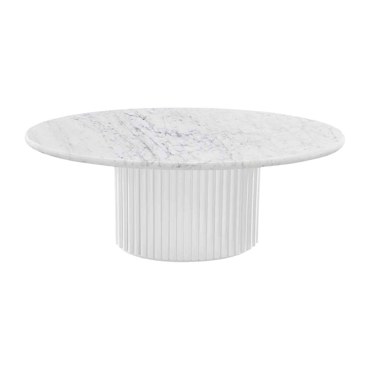Modern White Oak & Carrara Marble Coffee Table - 100cm Round Living Room Center Table for Small Spaces | Mid-Century Style Home Decor for Apartments & Condos