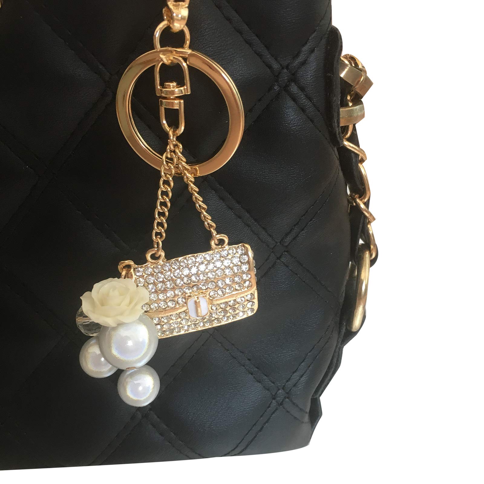 Sparkling Rhinestone Handbag Keychain - Elegant Crystal Pearl Keyring for Women & Girls | Perfect Purse Charm, Car Key Decoration & Gift Idea for Parties, Weddings, Daily Use