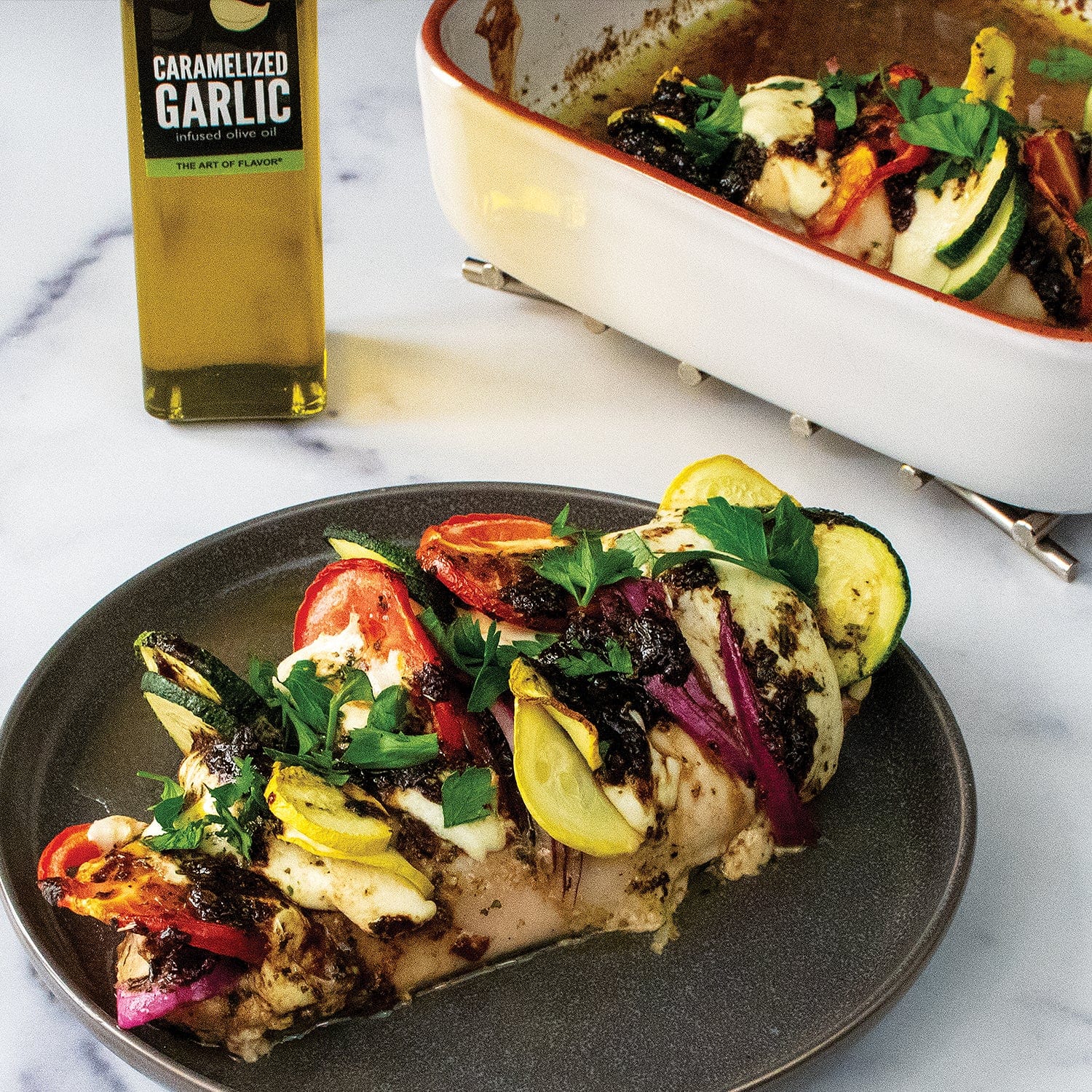 Olivelle Infused Extra Virgin Olive Oil - Caramelized Garlic Flavor | Premium Cooking Oil for Salads, Pasta & Gourmet Dishes | Perfect for Home Chefs & Food Enthusiasts